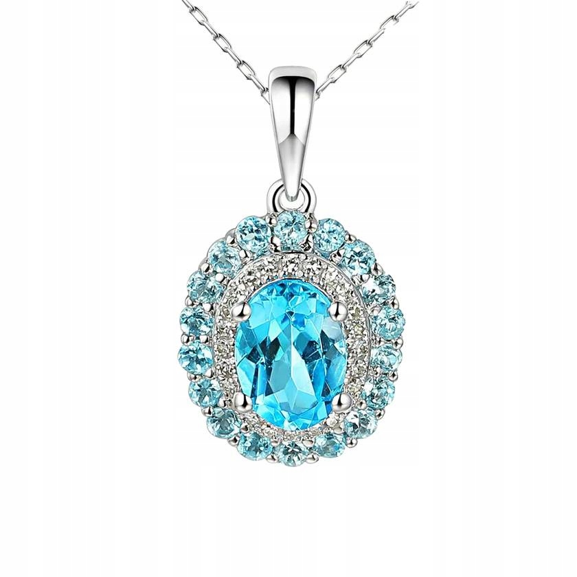 Złota Zawieszka Topaz Diamenty Próba 585 Białe Złoto