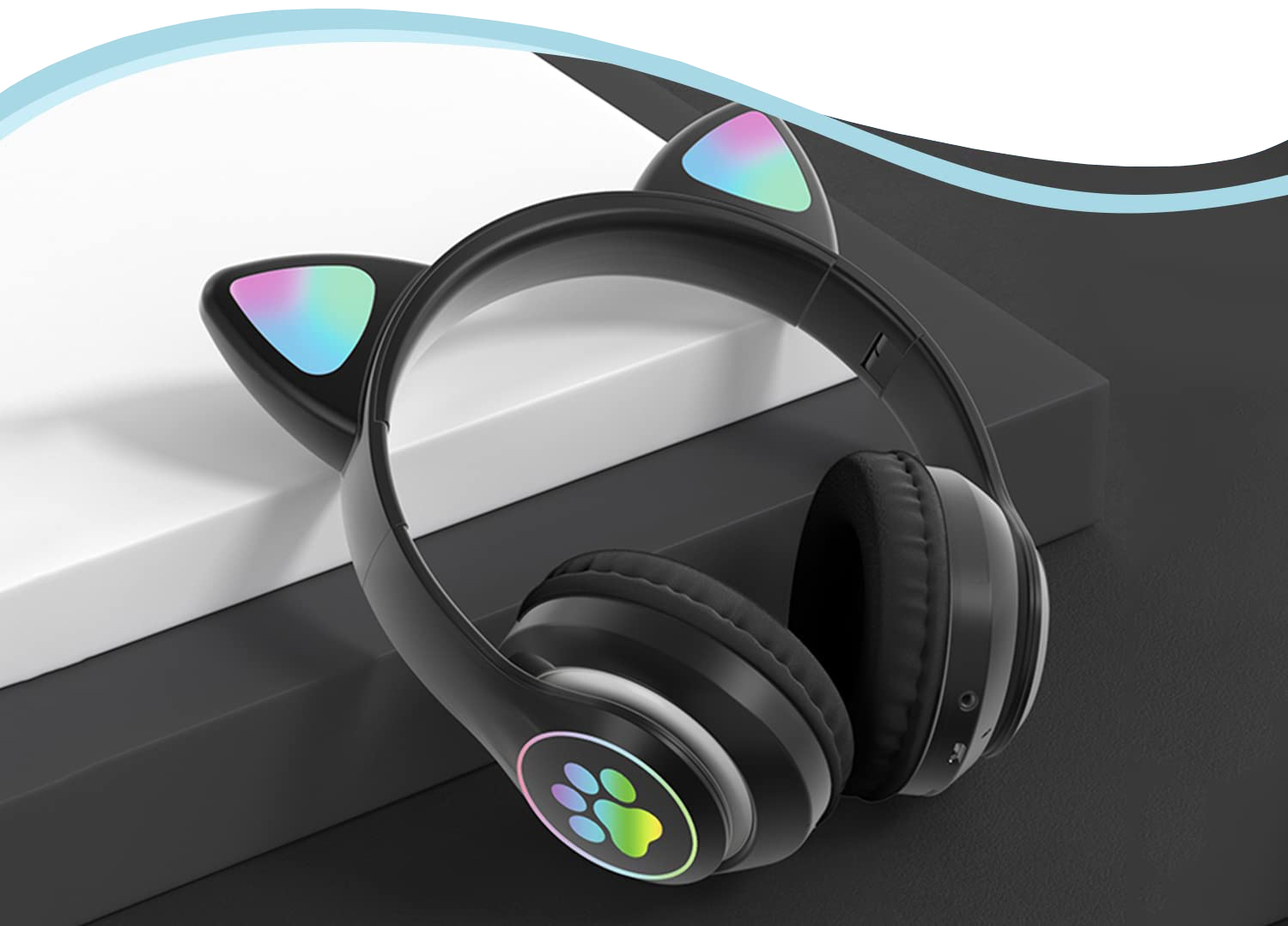 SŁUCHAWKI BEZPRZEWODOWE Z MIKROFONEM KOLOROWE KOCIE USZY LED DLA DZIECI Transmisja sygnału Bluetooth