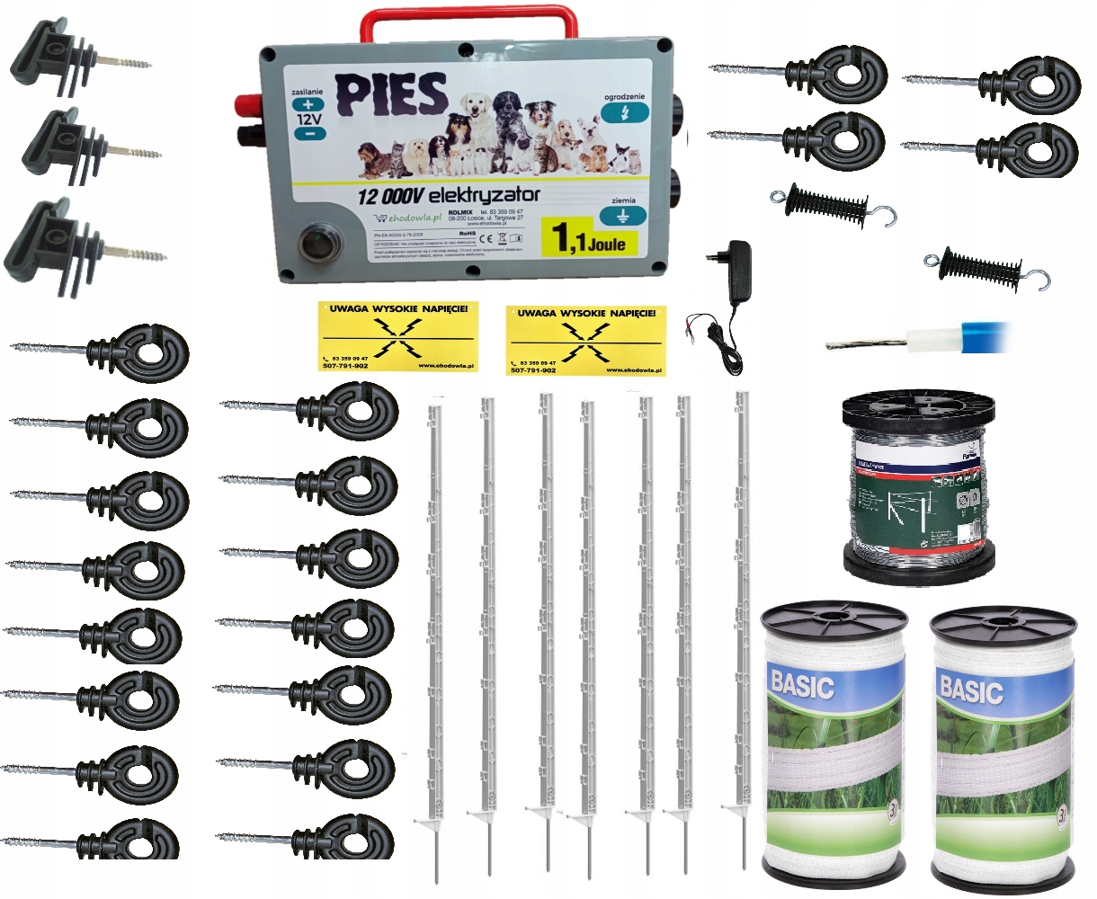 Zestaw Elektryzator Pastuch PIES plecionka paliki
