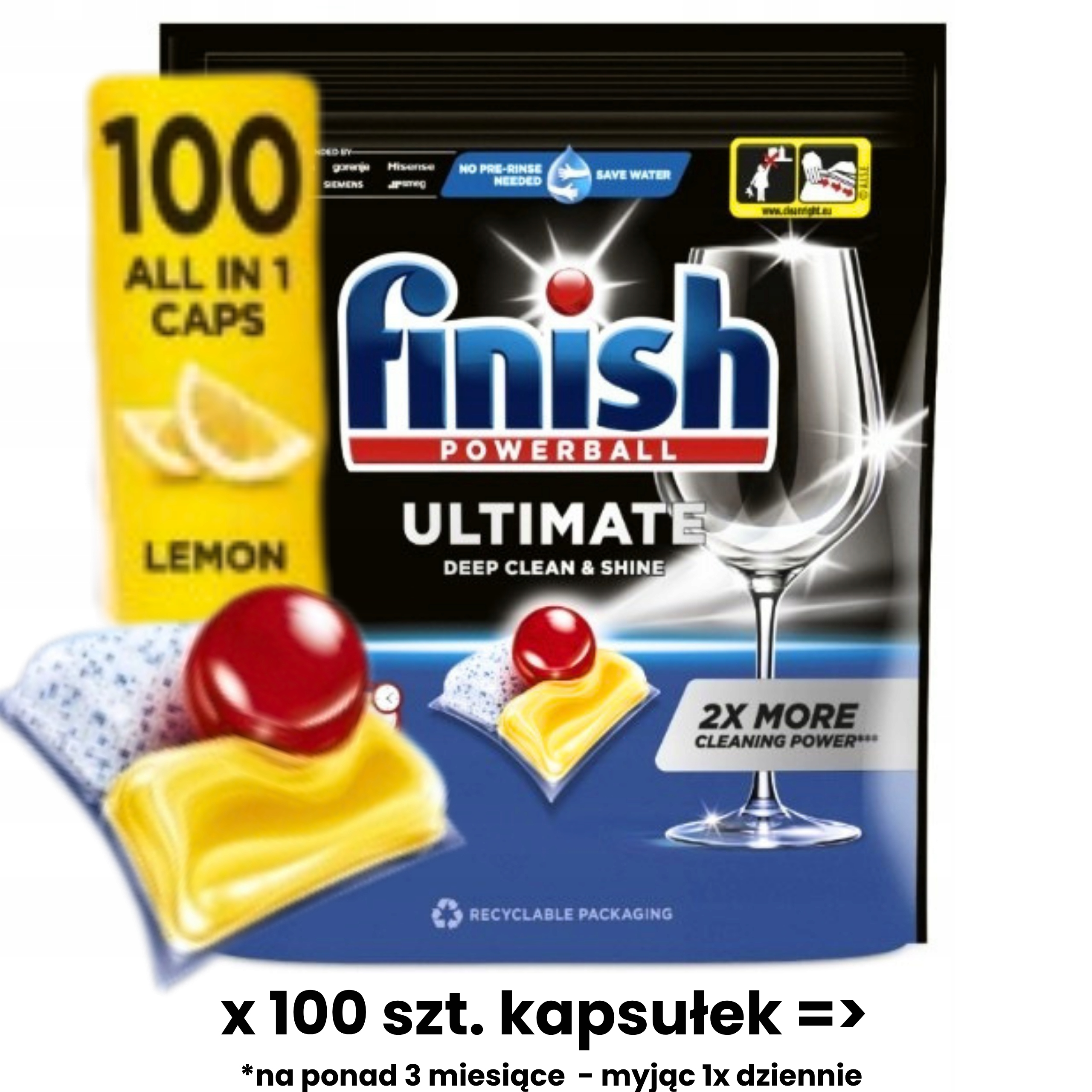 Finish Ultimate kapsułki do zmywarki do naczyń Lemon cytryna 100 sztuk szt