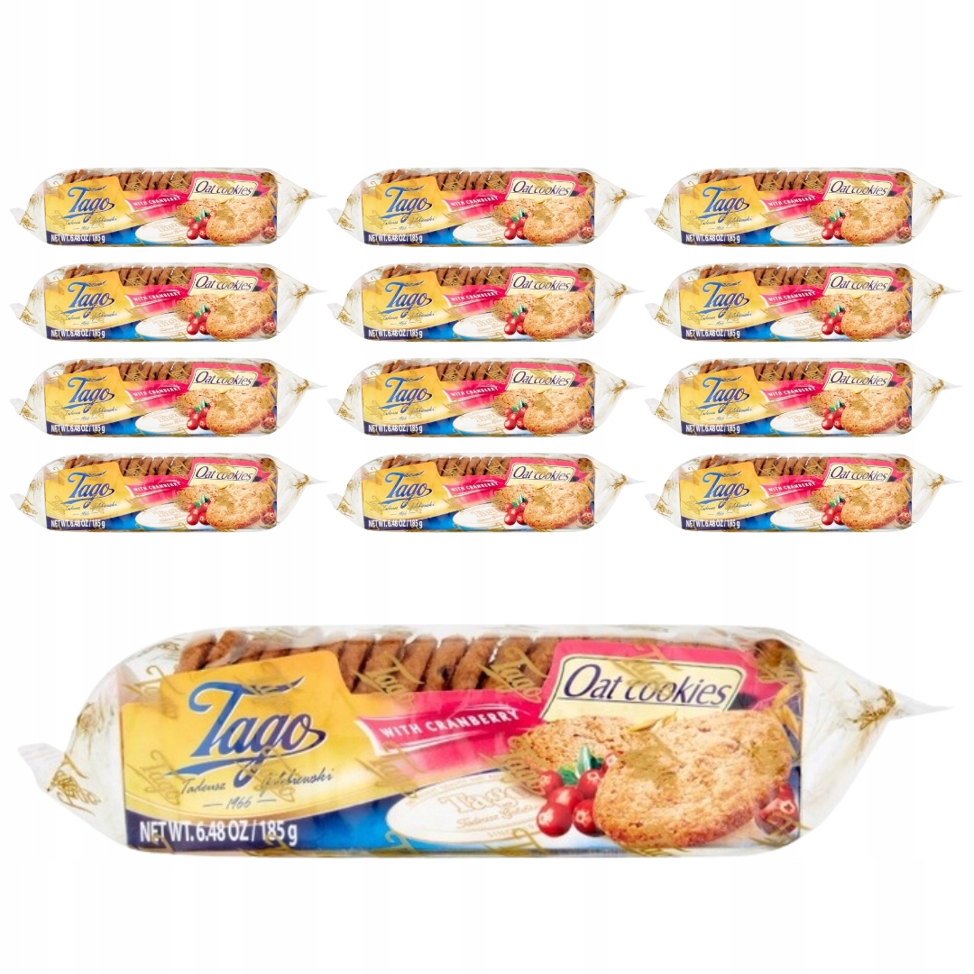 Levně Tago Ovesné sušenky s brusinkami 185 g x 12 kusů