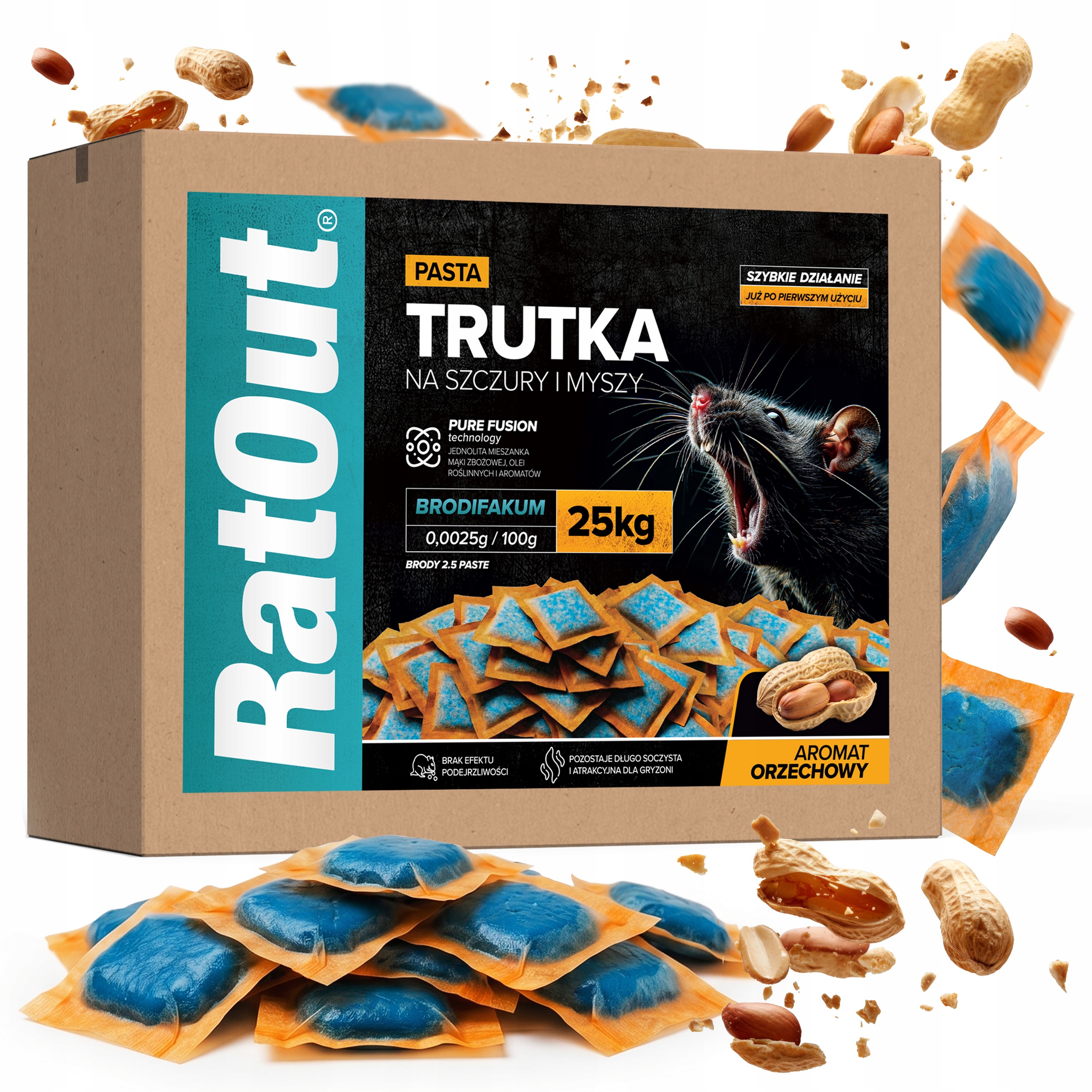 Trutka Na Szczury Myszy Gryzonie Ratout Orzechowa Brodifakum Pasta 25KG