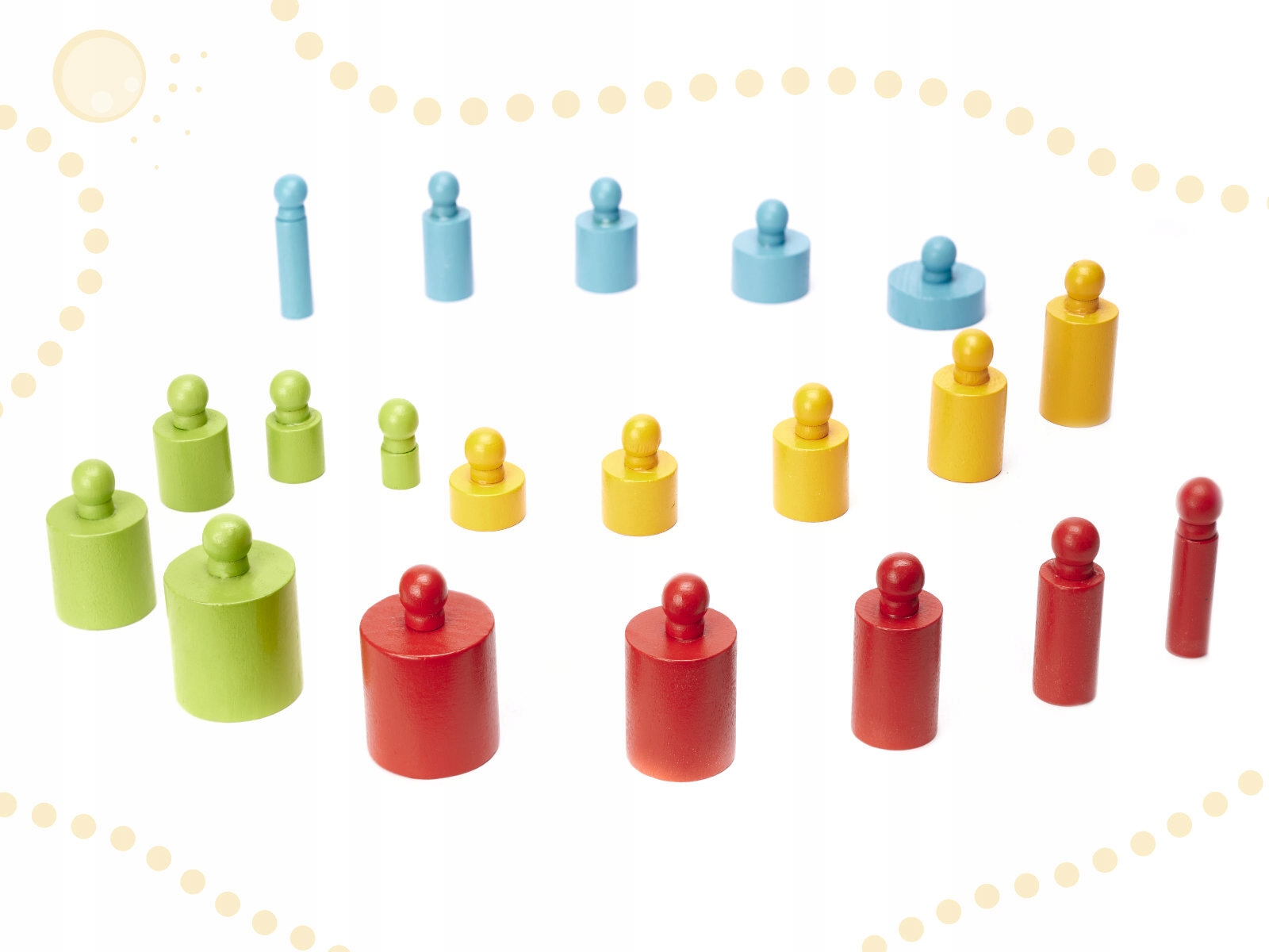 KOLOROWE CYLINDRY DREWNIANE MONTESSORI dla dzieci Materiał drewno