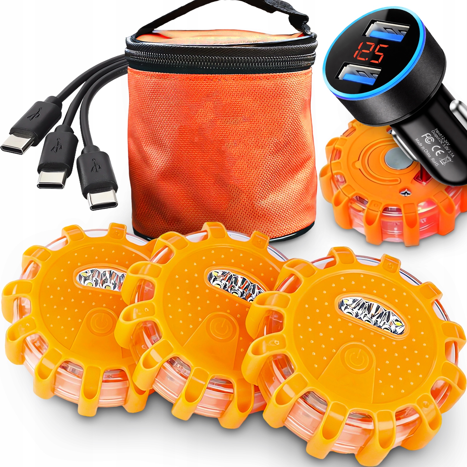 3X Led Výstražná Lampa Kohout Magnet Akumulátor Nabíječka