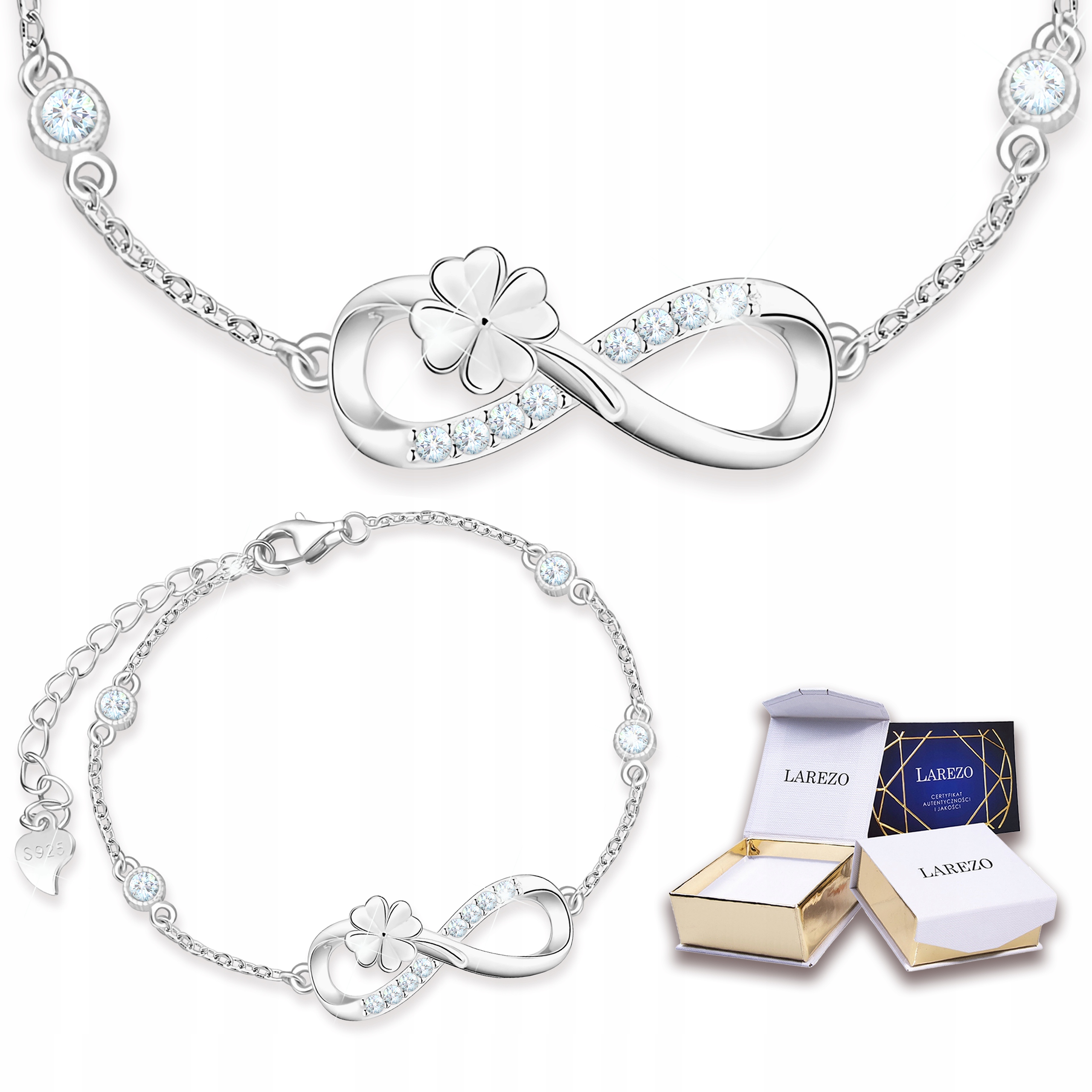 Stříbrný náramek se znamením nekonečna Jetel s kubickým zirkonem, Stříbro 925