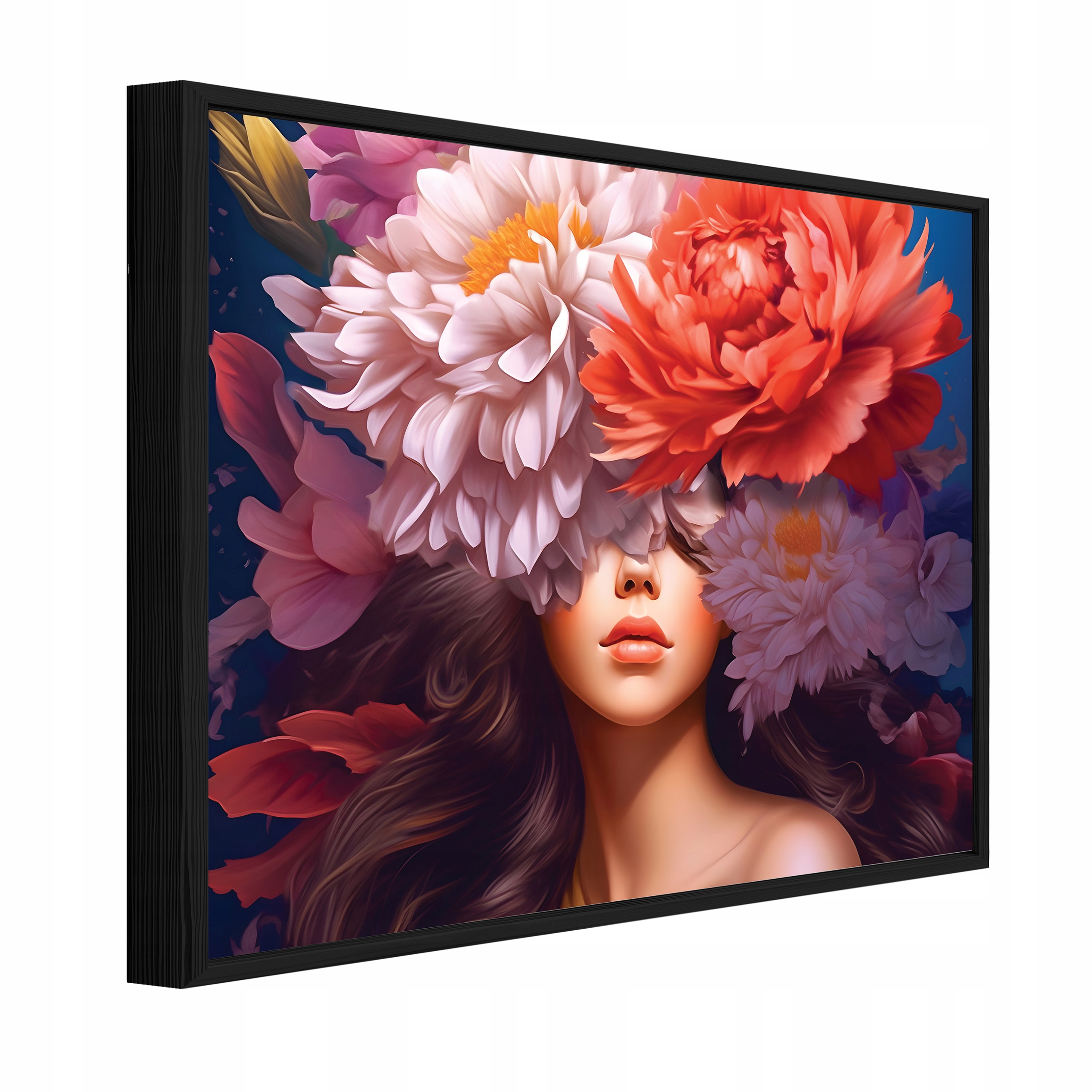 Obraz V Černém Rámu Na Plátně Žena Květiny Obývací Pokoj Ložnice 60x40
