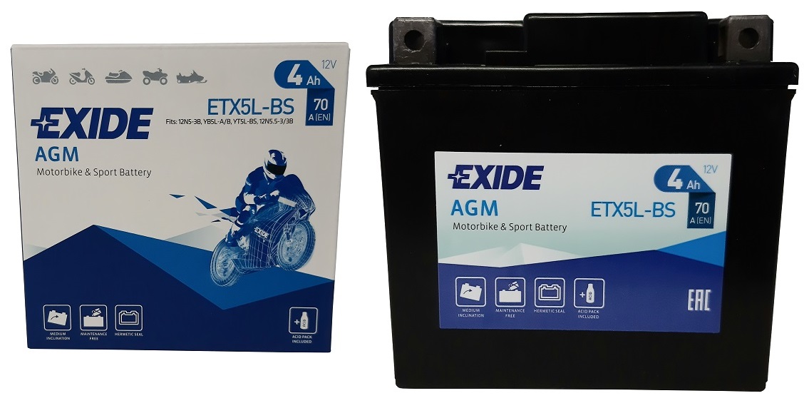 

Akumulator Exide Agm ETX5L-BS/YTX5L-BS 12V 4Ah 70A