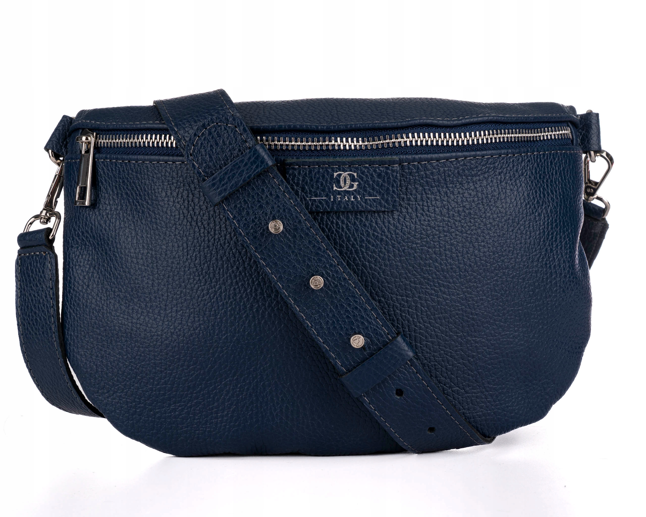 Dámská kožená kabelka tmavě modrá crossbody přes rameno s nastavitelným pásek