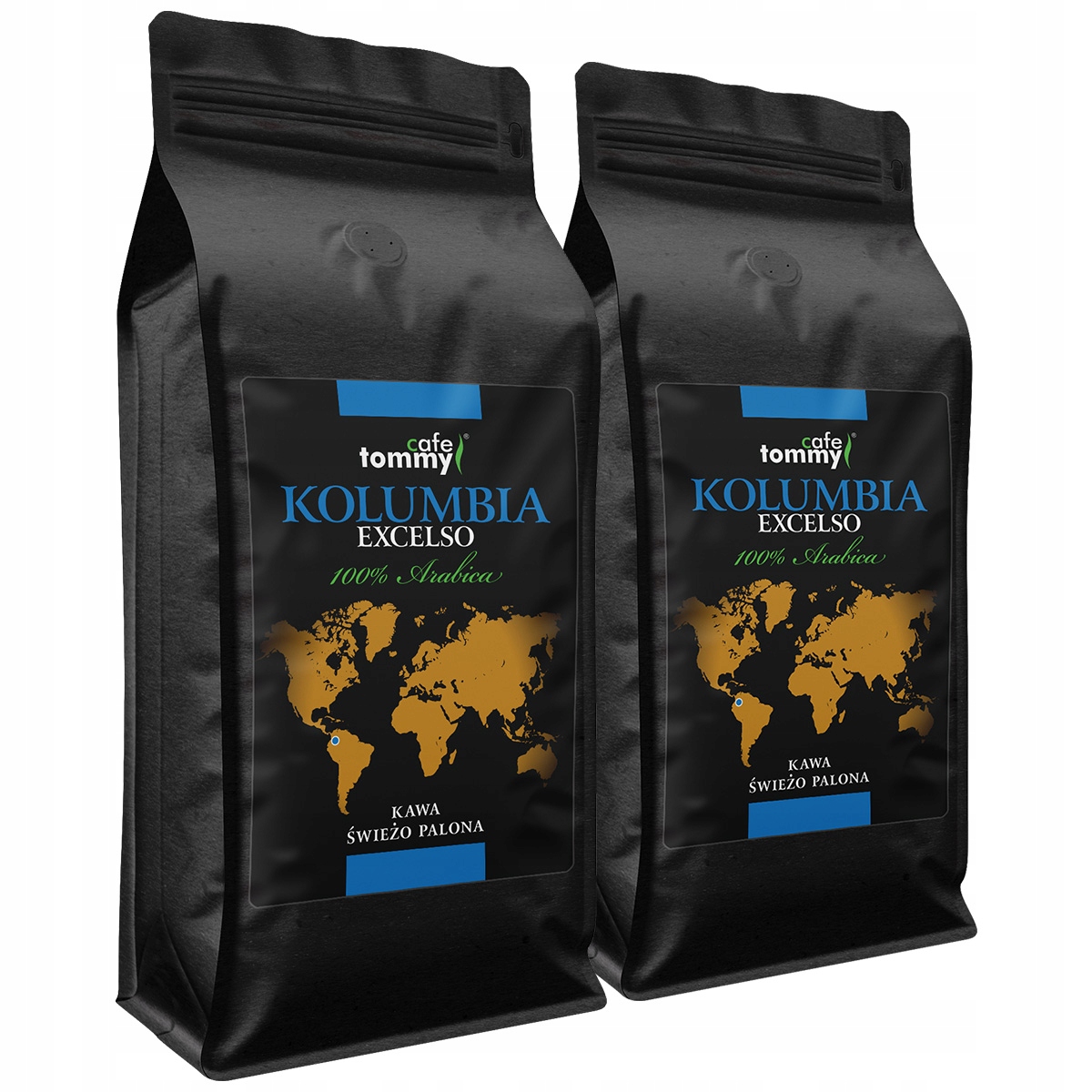 Levně Káva zrnková 2x1kg Kolumbie 100% Arabica Čerstvě pražená Excelso Tommy Cafe