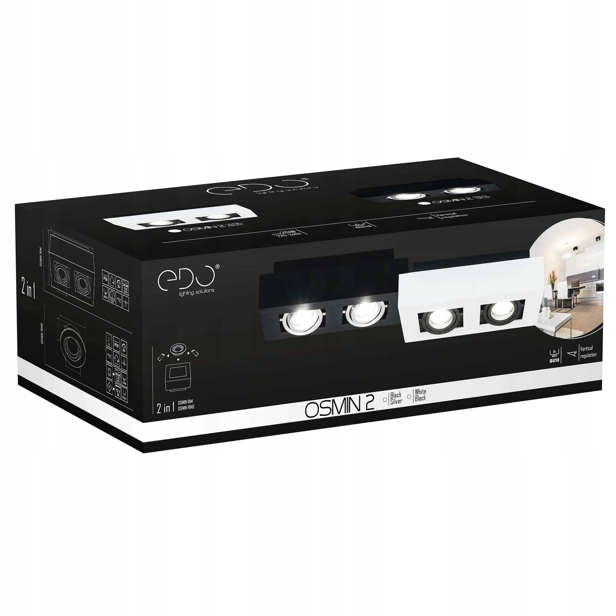 LAMPA SUFITOWA PLAFON LED NATYNKOWY CZARNY 2xGU10 EDO Szerokość produktu 25 cm