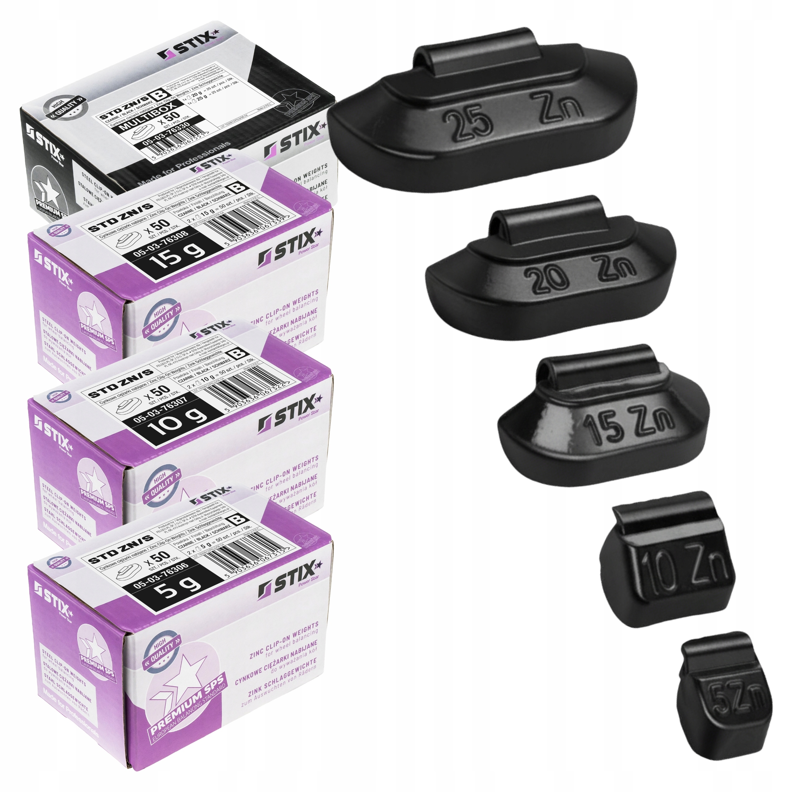 Set Zinkové Závaží Černé Pro Ocelové Ráfky Stix 5-25g 200ks