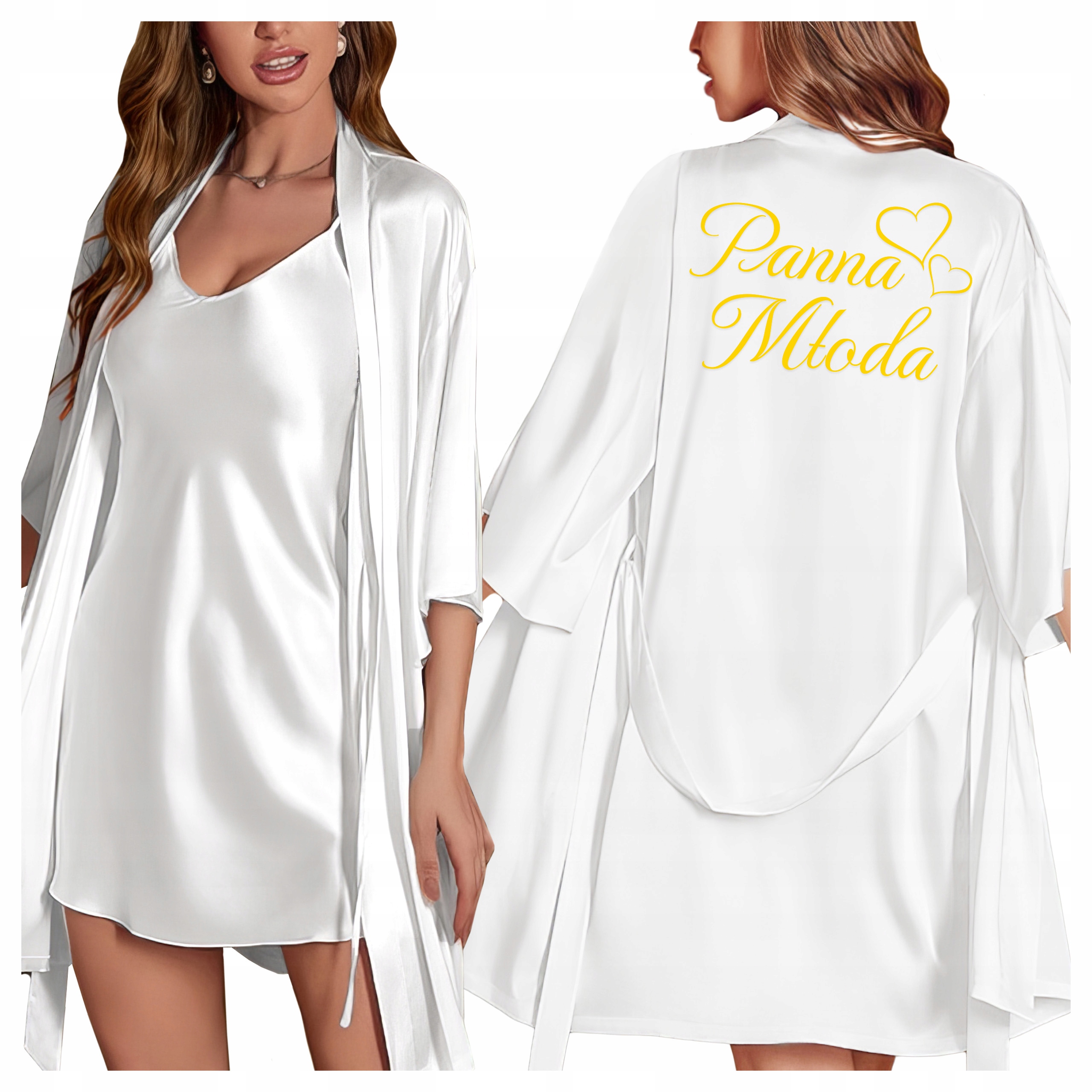 Zestaw szlafrok satynowy Panna Młoda piżama Satynowa Wieczór panieński Ślub