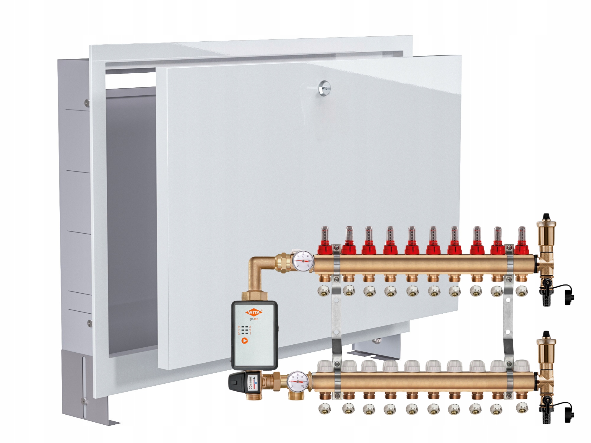 Mosazný Podlahový Rozdělovač 10+ČERPADLO Vítá Go.tec+podomítková Skříňka+pex