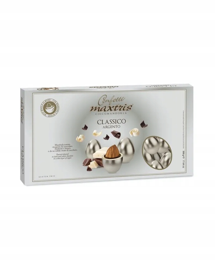 Maxtris Čokoládové konfety Klasické Stříbrné 500g Italské Mandle Svatební Hostina