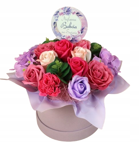 Mýdlové květiny v velurové krabičce Den babiček Dárek Flowerbox Kytice