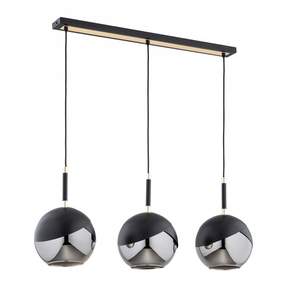 Metalická závesná lampa Rido Čierna, chrómované guličky do jedálne a haly