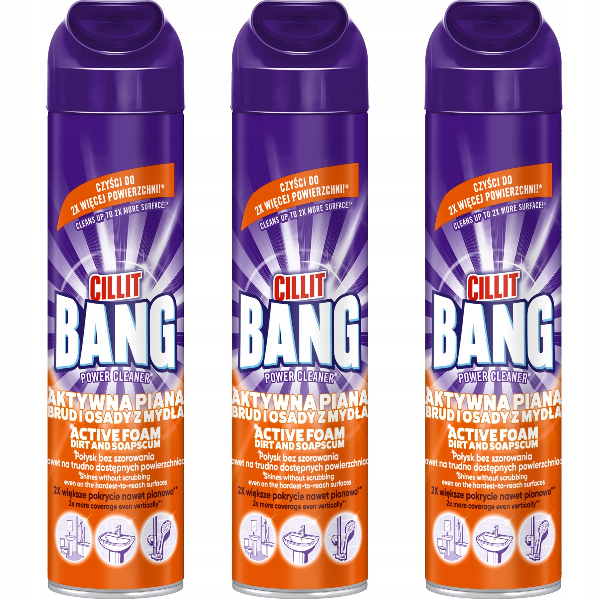 Levně Cillit Bang Aktivní Pěna na usazeniny a nečistoty z mýdla v koupelně 600 ml x3