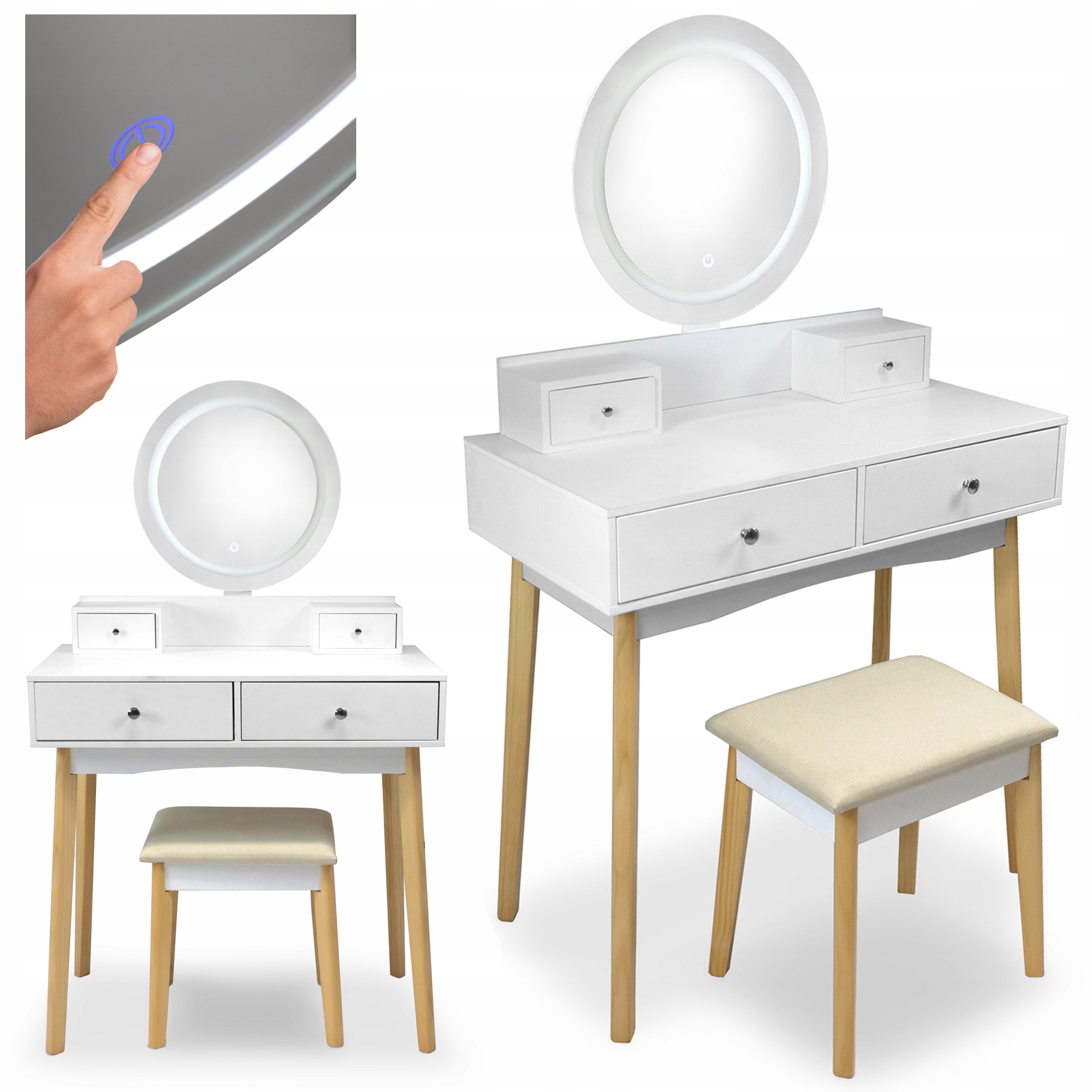 

Toaletka kosmetyczna z Lustrem i Taboretem światło