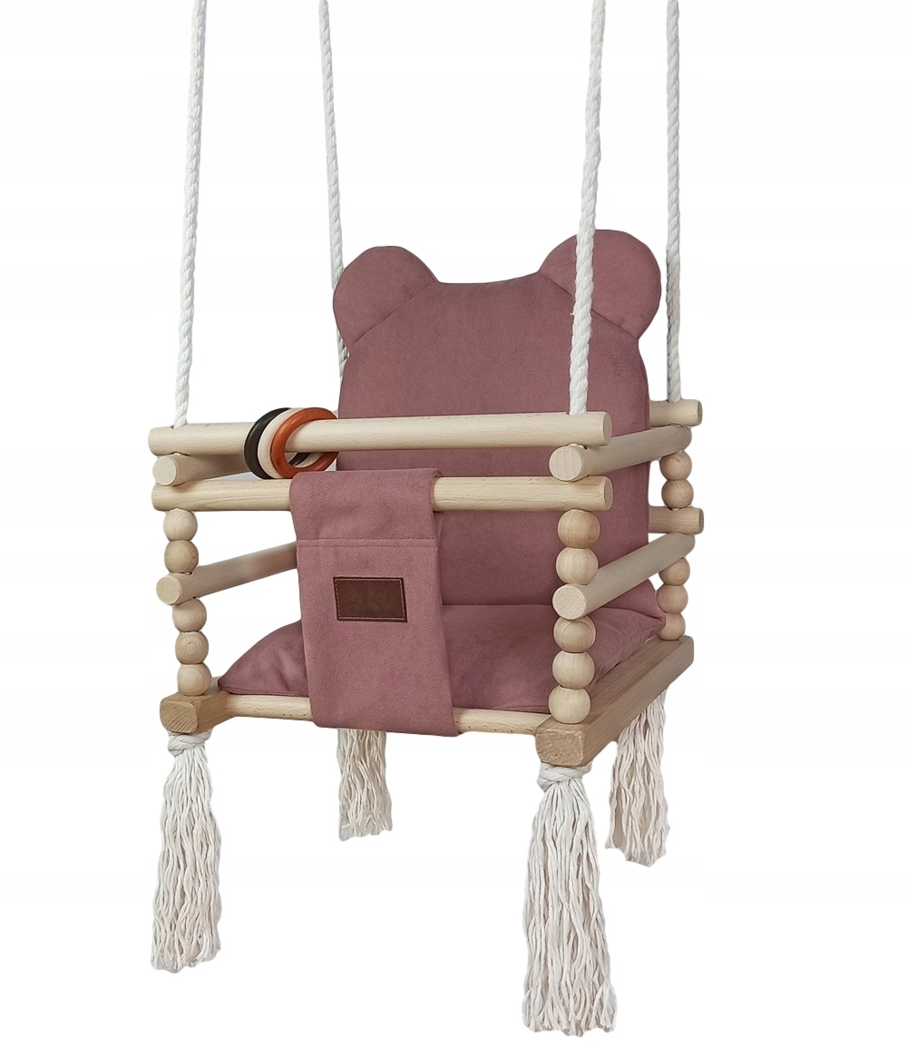 HUŚTAWKA DLA DZIECI Do Domu Drewniana MIŚ 170cm BRUDNY RÓŻ Prezent Marka Tuluszka