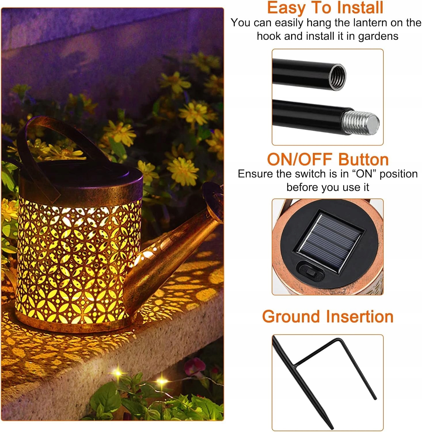 KIZOZO Konewka Solarna z Lampkami LED Ogrodowa IP65 Wodoodporna — miniatura 3