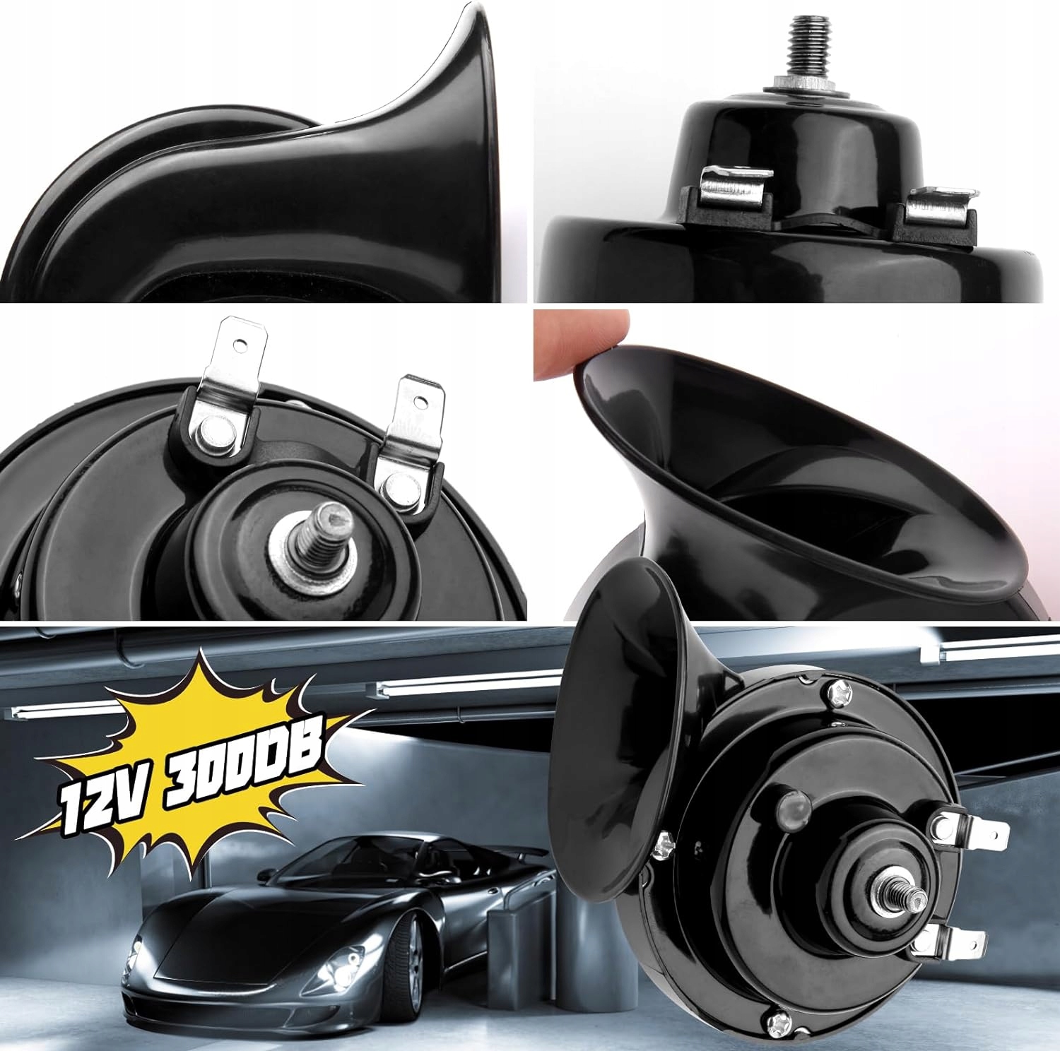 2X KLAKSON ŚLIMAKA 300DB, KLAKSON SAMOCHODOWY GŁOŚNY KLAKSON POWIETRZNY 12V EAN (GTIN) 6951000620504