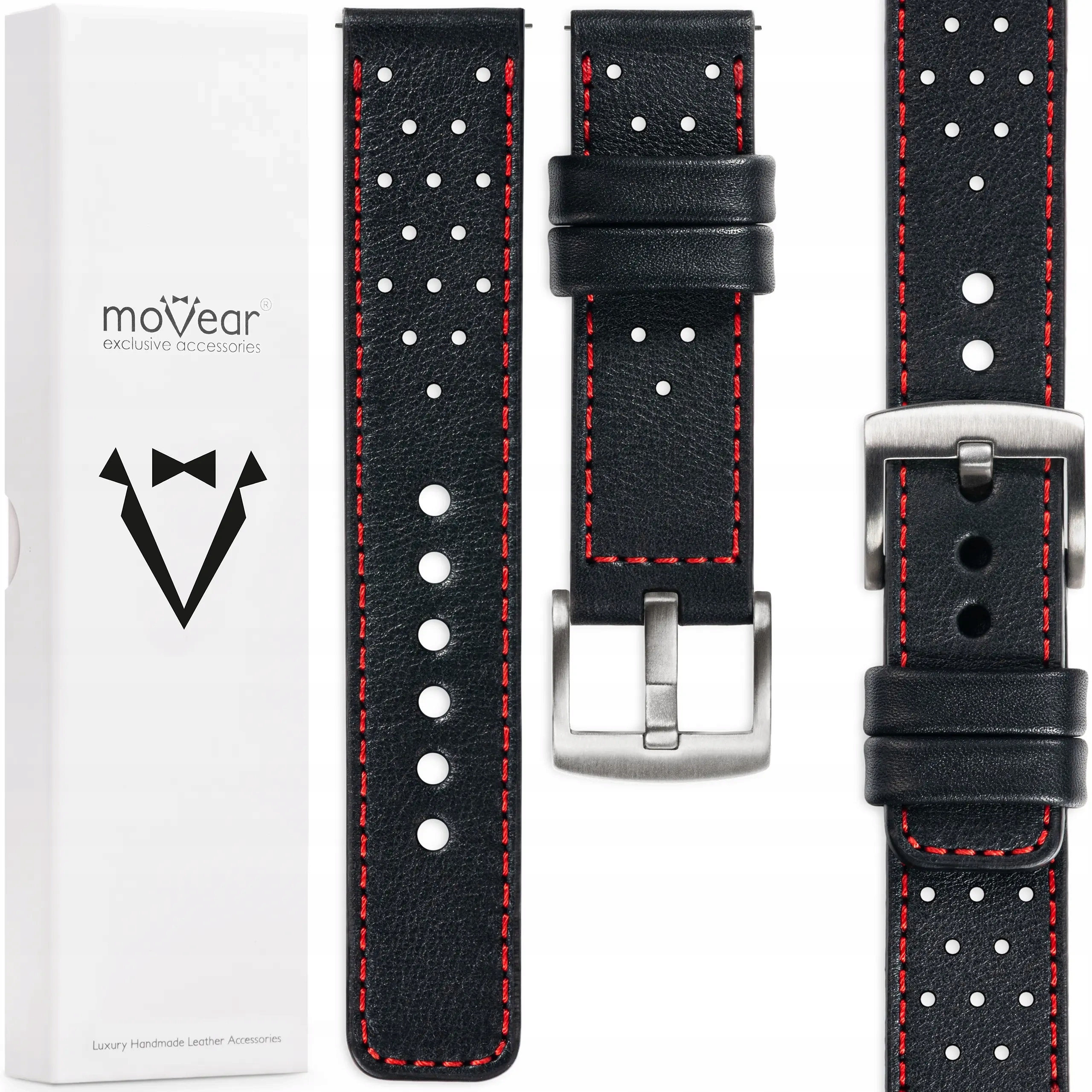 Řemínek 22 mm pro hodinky z prémiové kůže, elegantní Polský černý Movear