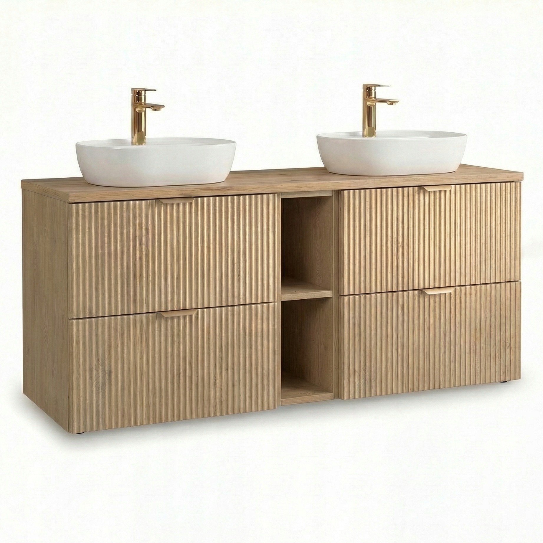 Sada koupelnového nábytku 140 cm s regálem Dub Cremona 2 umyvadla Willy