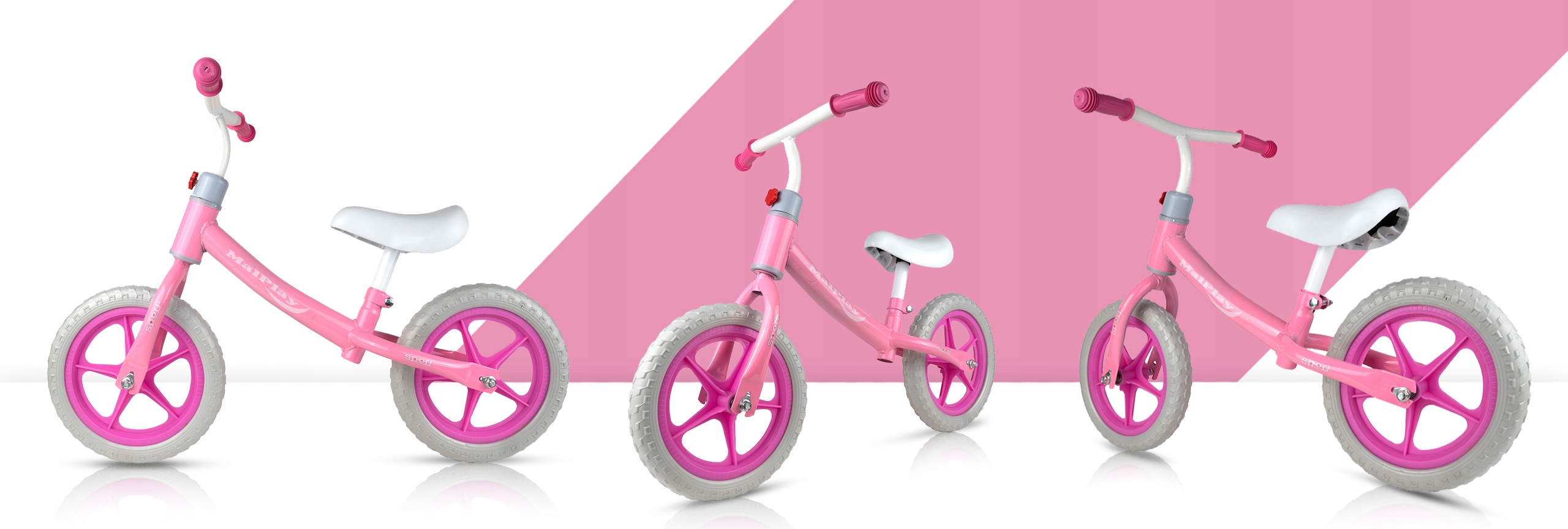 Rowerek biegowy różowo-biały dla dzieci Rozmiar koła w calach 12