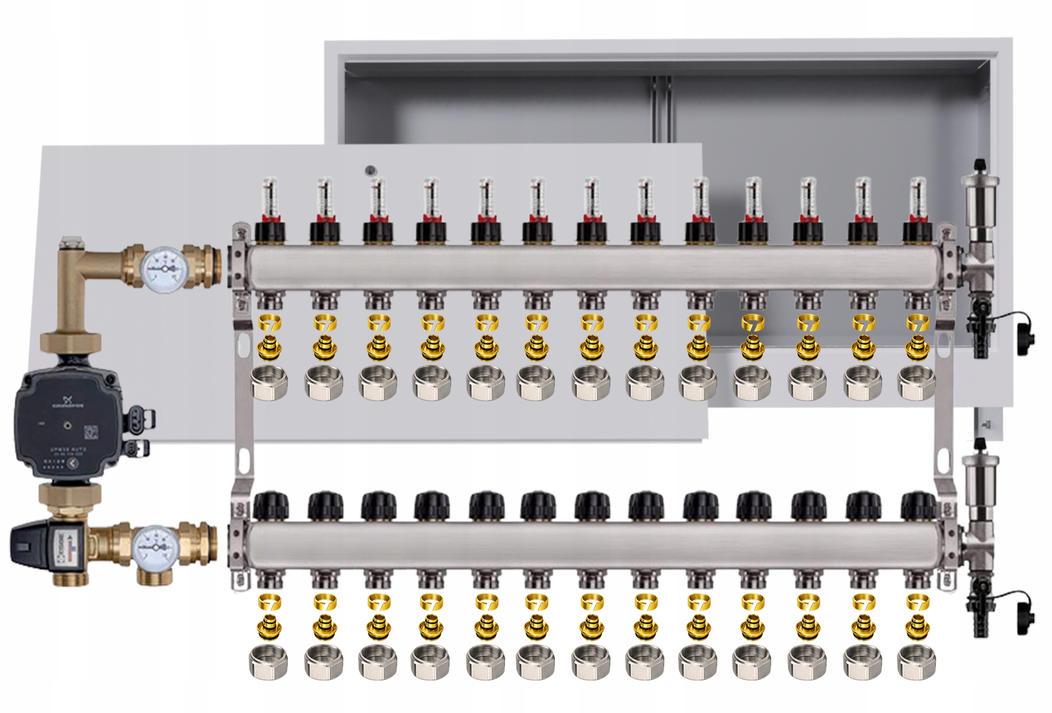 Nerezový rozdělovač pro podlahovku 13 box Pompa Grundfos Pex