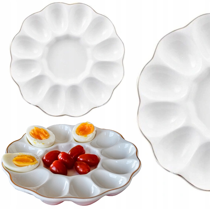 

Talerz Półmisek do jajek Classic Egg biało-złoty
