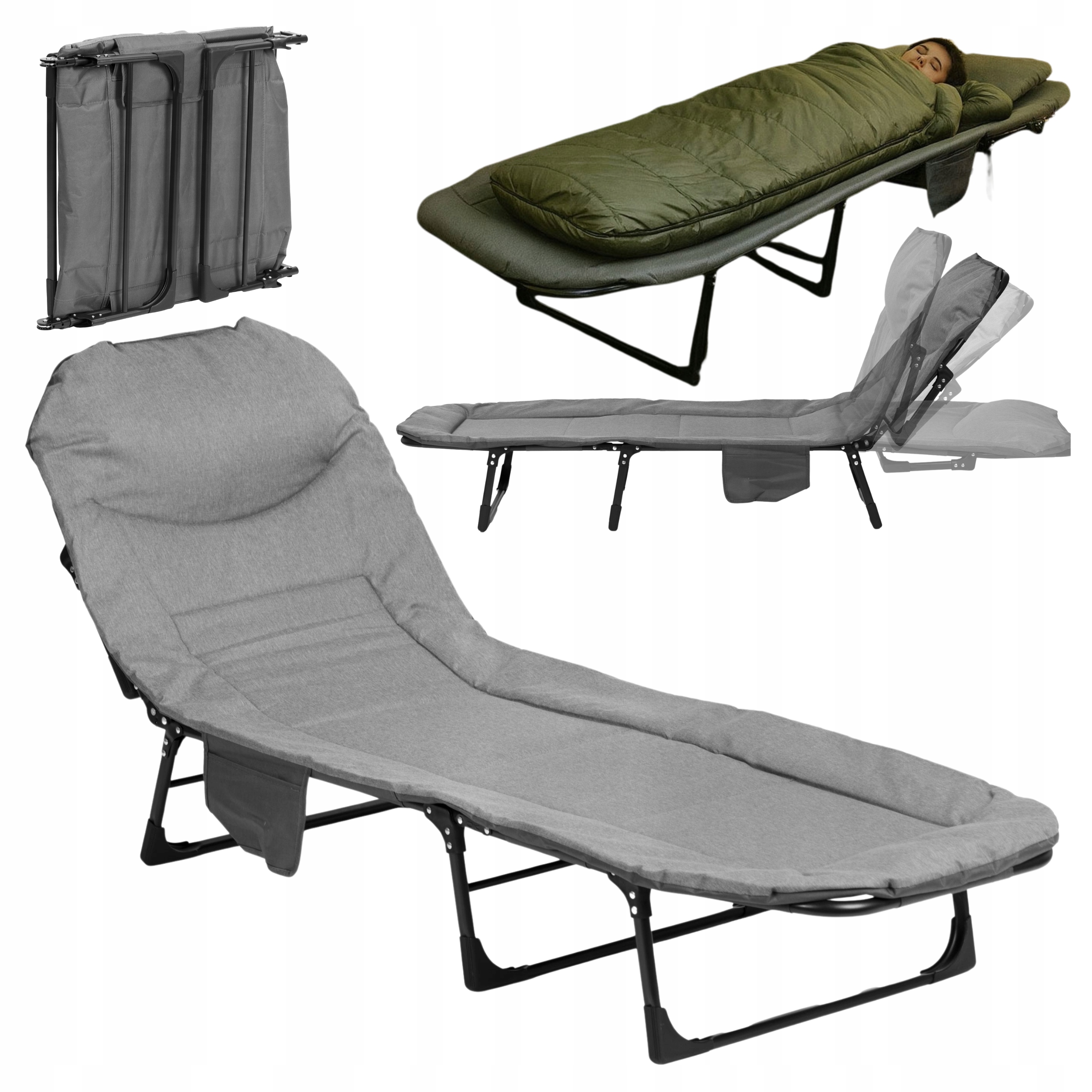 Łóżko Polowe Turystyczne Składane 200x65 cm Kanadyjka Leżanka Z Materacem