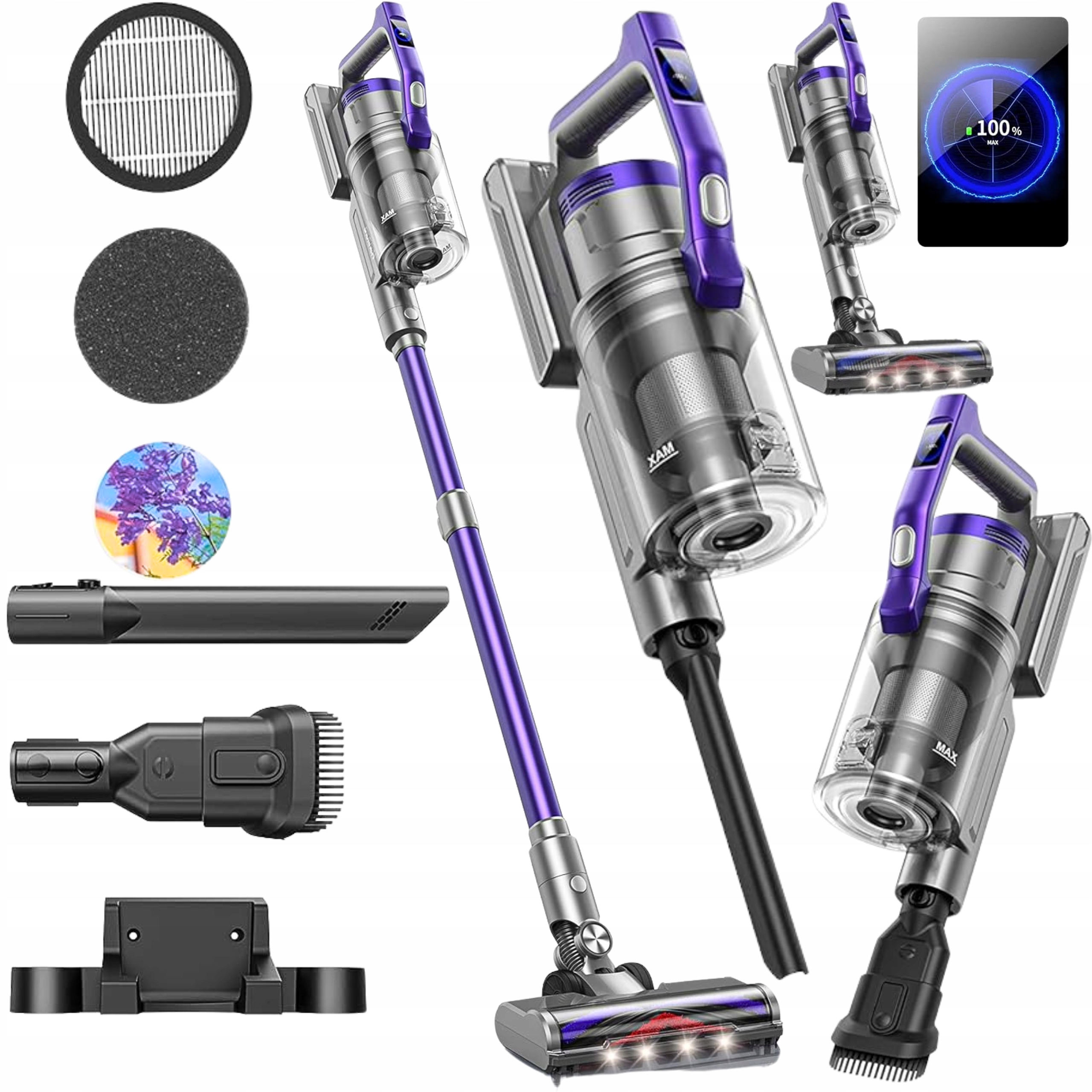 Odkurzacz Ręczny Bezprzewodowy Pionowy Mocny 450W Z Końcówkami