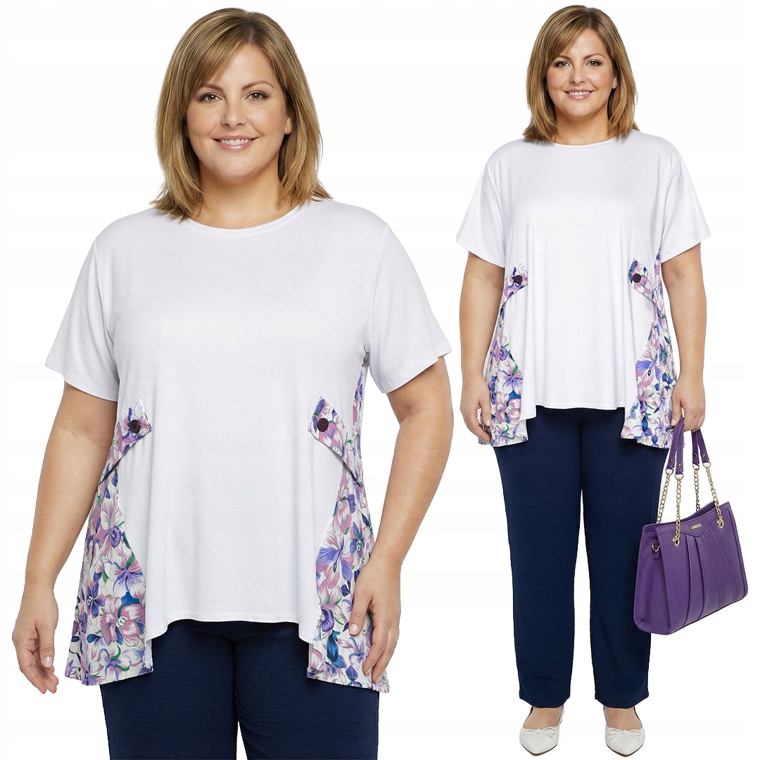 Bílá květinová halenka s vložkami plus size velikost 52/54