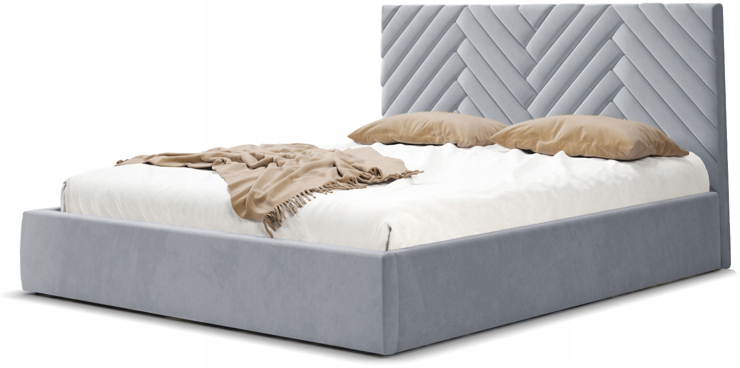 

Szare łóżko tapicerowane 140x200 Jodełka pojemnik