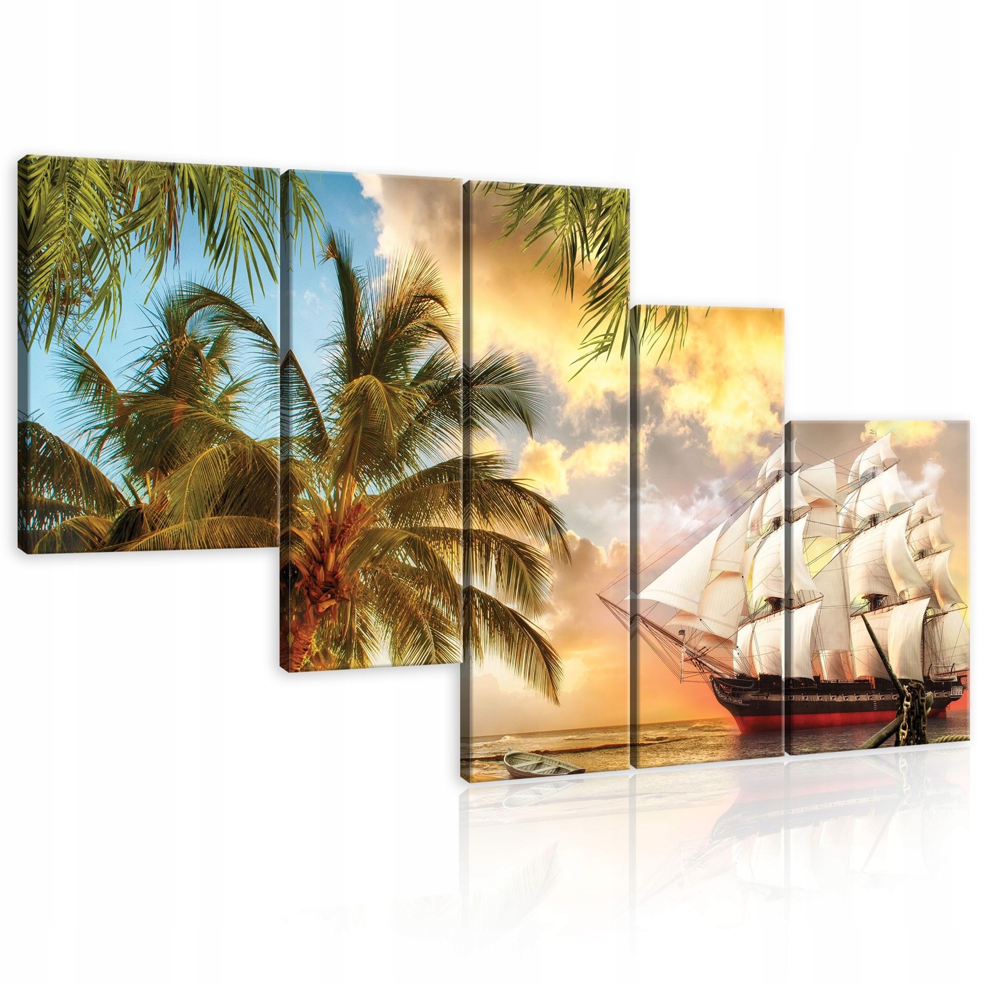 Obraz 170x100 Tropický ostrov more plachetnica západ slnka palmy exotika raj
