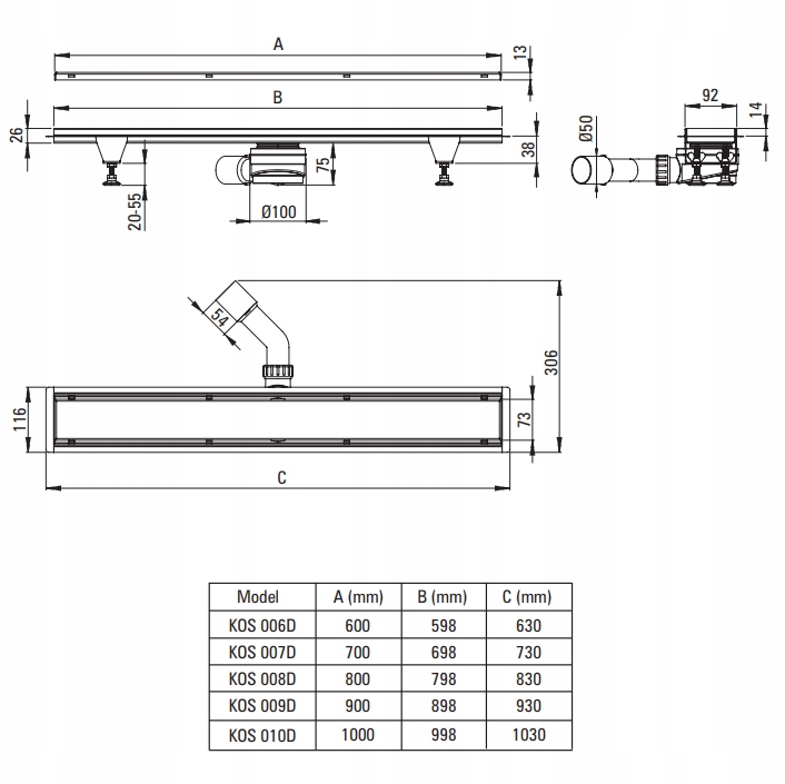 Odpływ liniowy Czarny 70 cm Deante KOS N07D Rodzaj liniowy