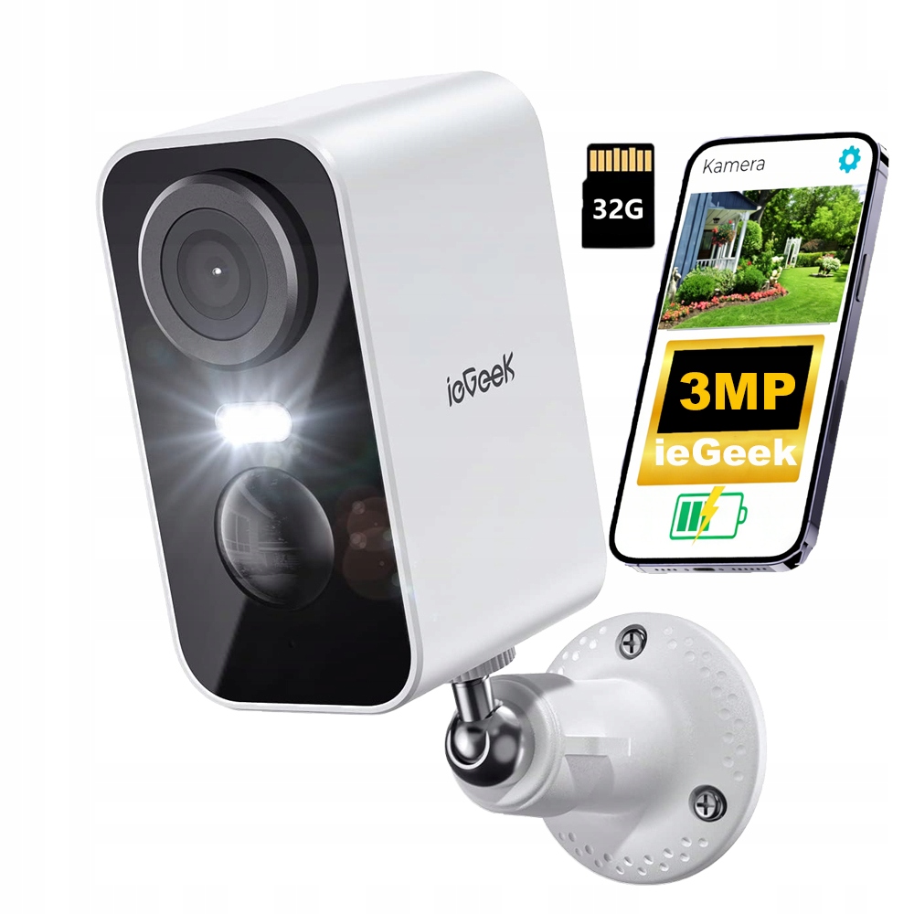 Bezdrátová Monitorovací Kamera Wifi 2K 3MPX Na Obousměrné Baterie 32 Gb