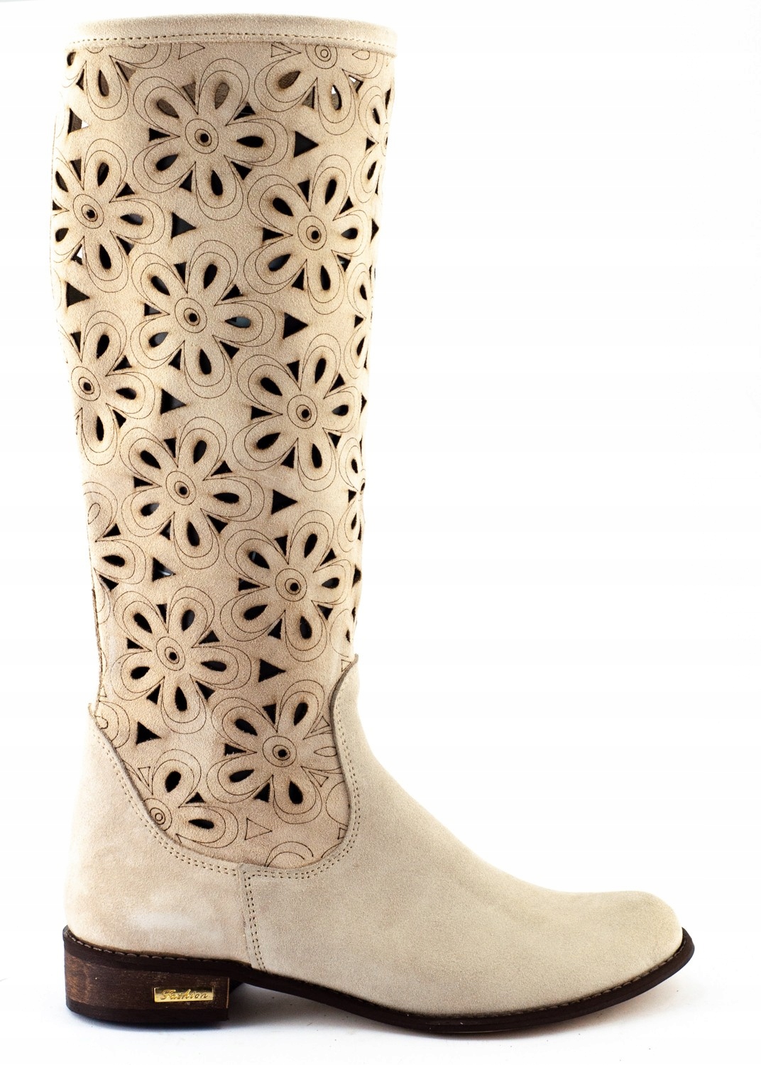 

Kozaki Ażurowe Damskie Skóra Na Lato Jasny Beż 42