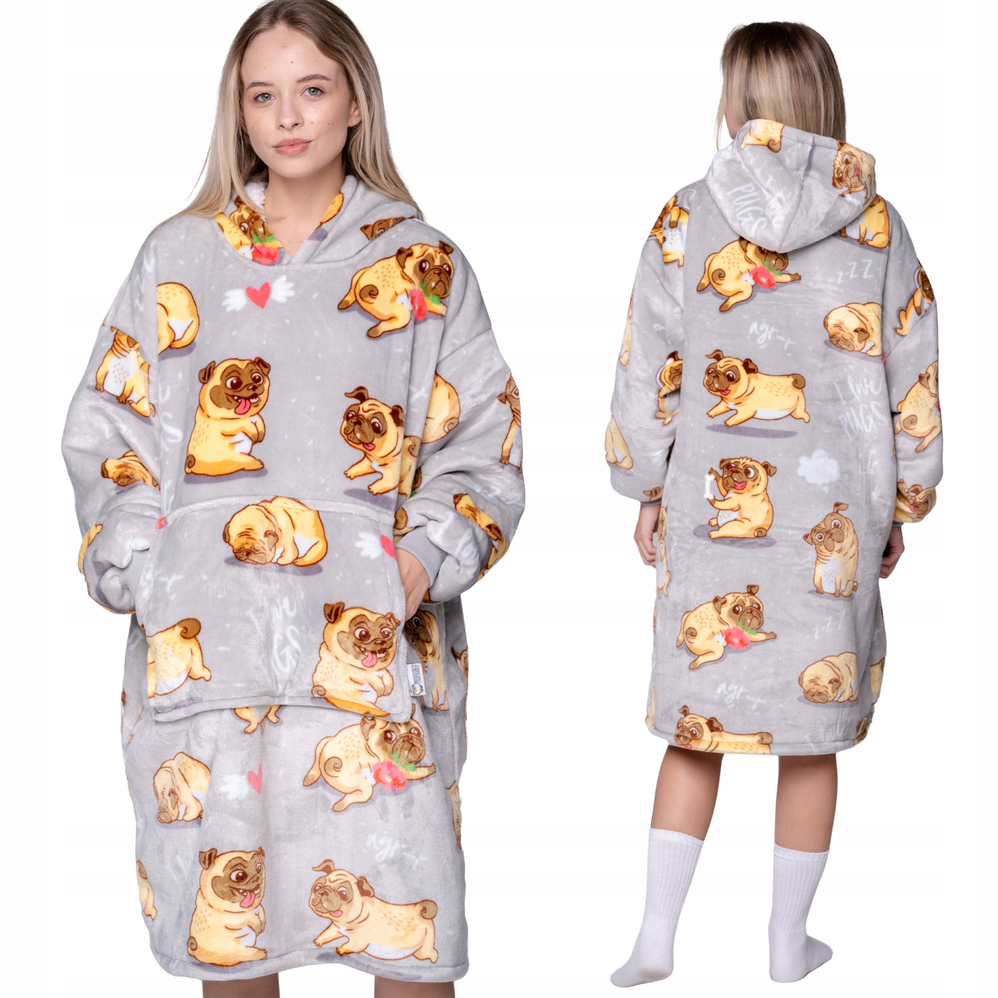 Deka oversize mikina Silná Mikinová Deka 2v1 XXL Mopsi Dárek K Velikonoce