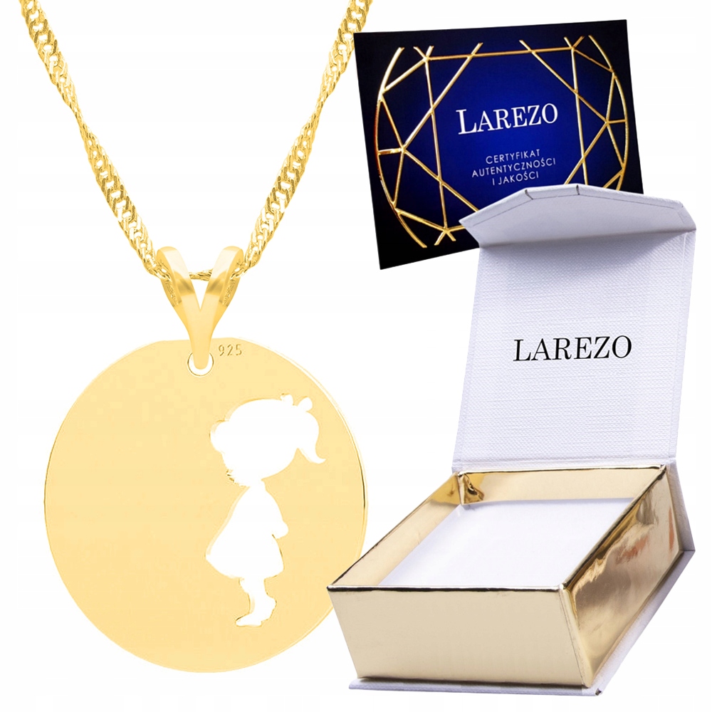 Zlatý náhrdelník 925 Pozlacený s kulatým přívěskem Plech Dívka Dcera