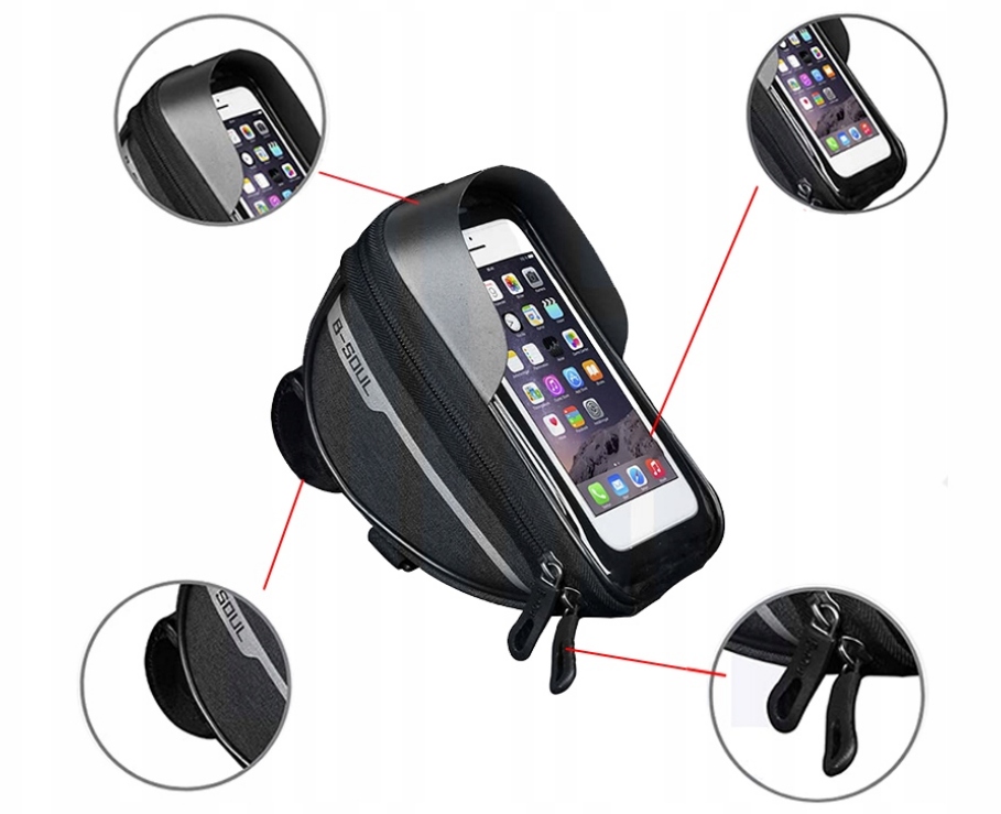 TORBA SAKWA ROWEROWA B-SOUL NA RAMĘ CZARNA Etui Smartfon do 7 cali Zapięcie zamek błyskawiczny