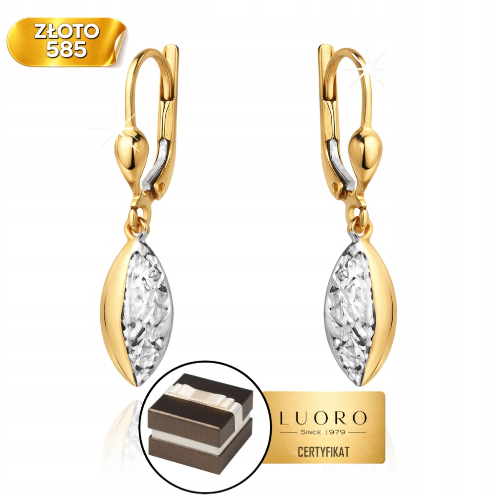 Náušnice Zlaté 585 14K Závěsné Ovál Dvě Barvy Zlata 2,7 CM Elegantní