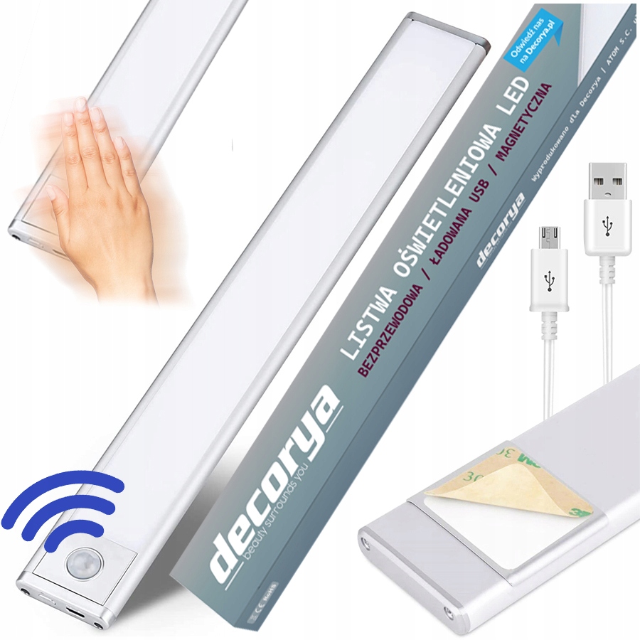 Bezprzewodowa Listwa Led Przenośna Lampka Magnes Do Szafy Czujnik Ruchu Usb