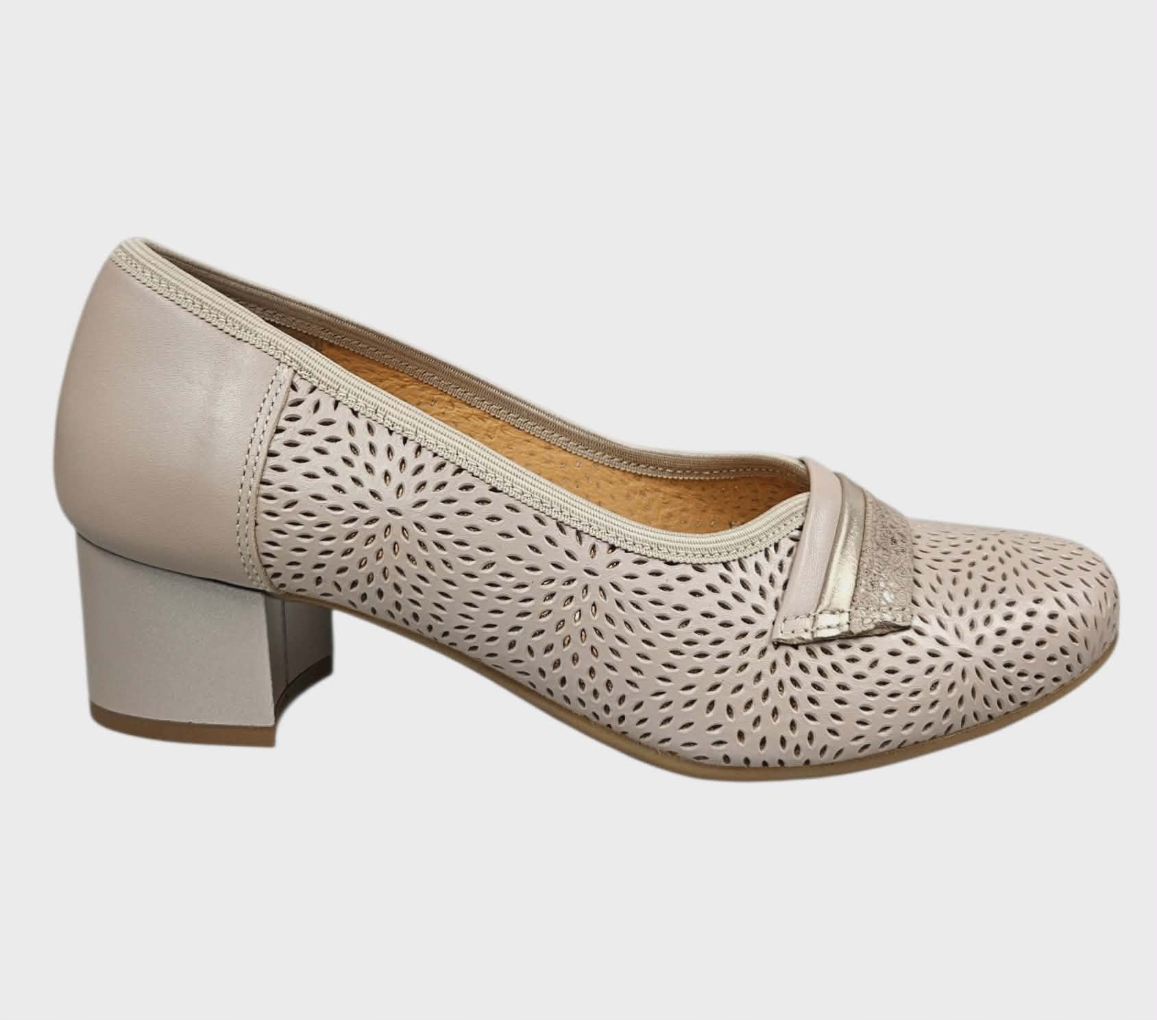 Dámské Kožené Pohodlné Lodičky Ažur Nízký Podpatek Galant 4062 Béžová vel. 39
