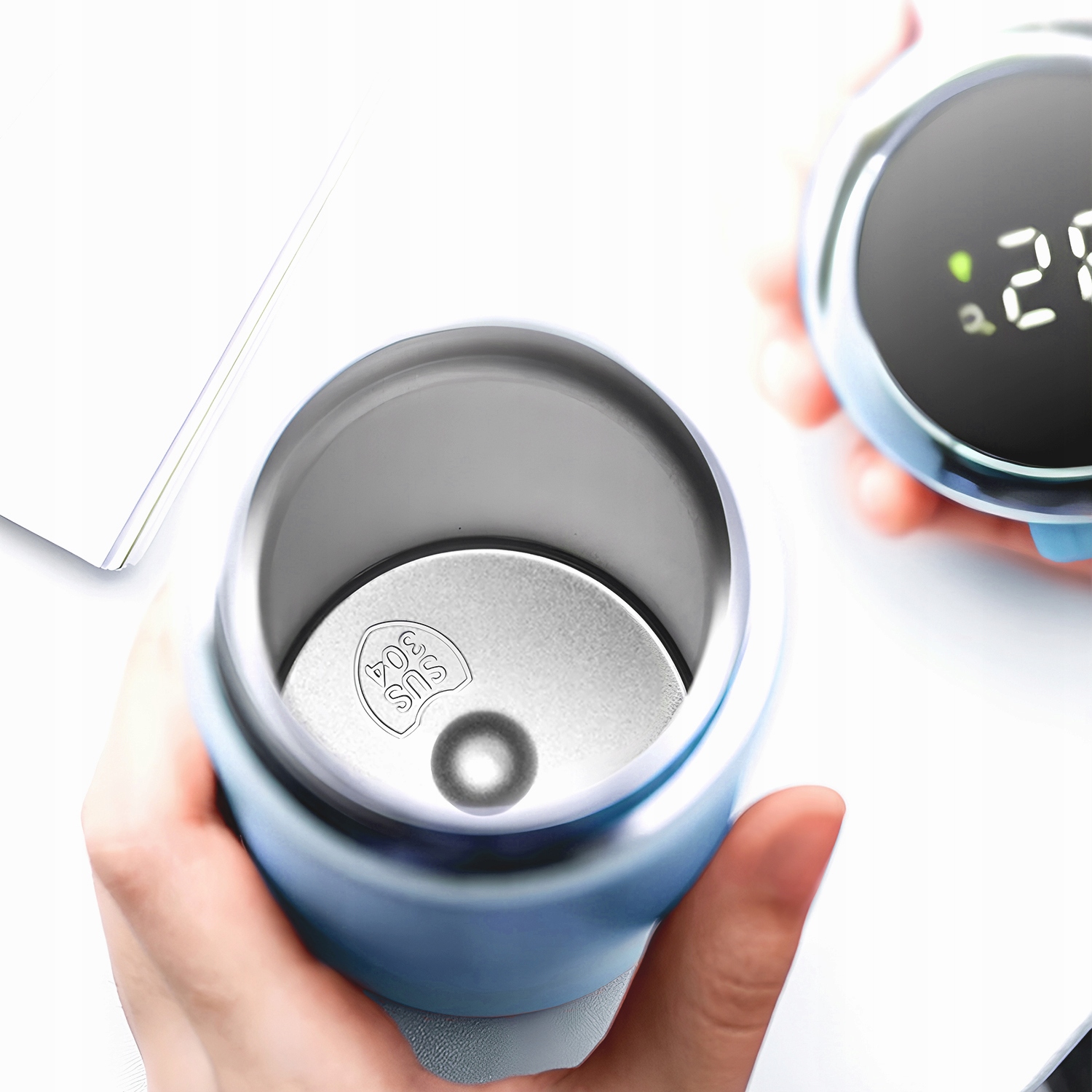 KUBEK TERMICZNY DUŻY TERMOS Z USTNIKIEM 420ML LCD SMART Wysokość 20 cm