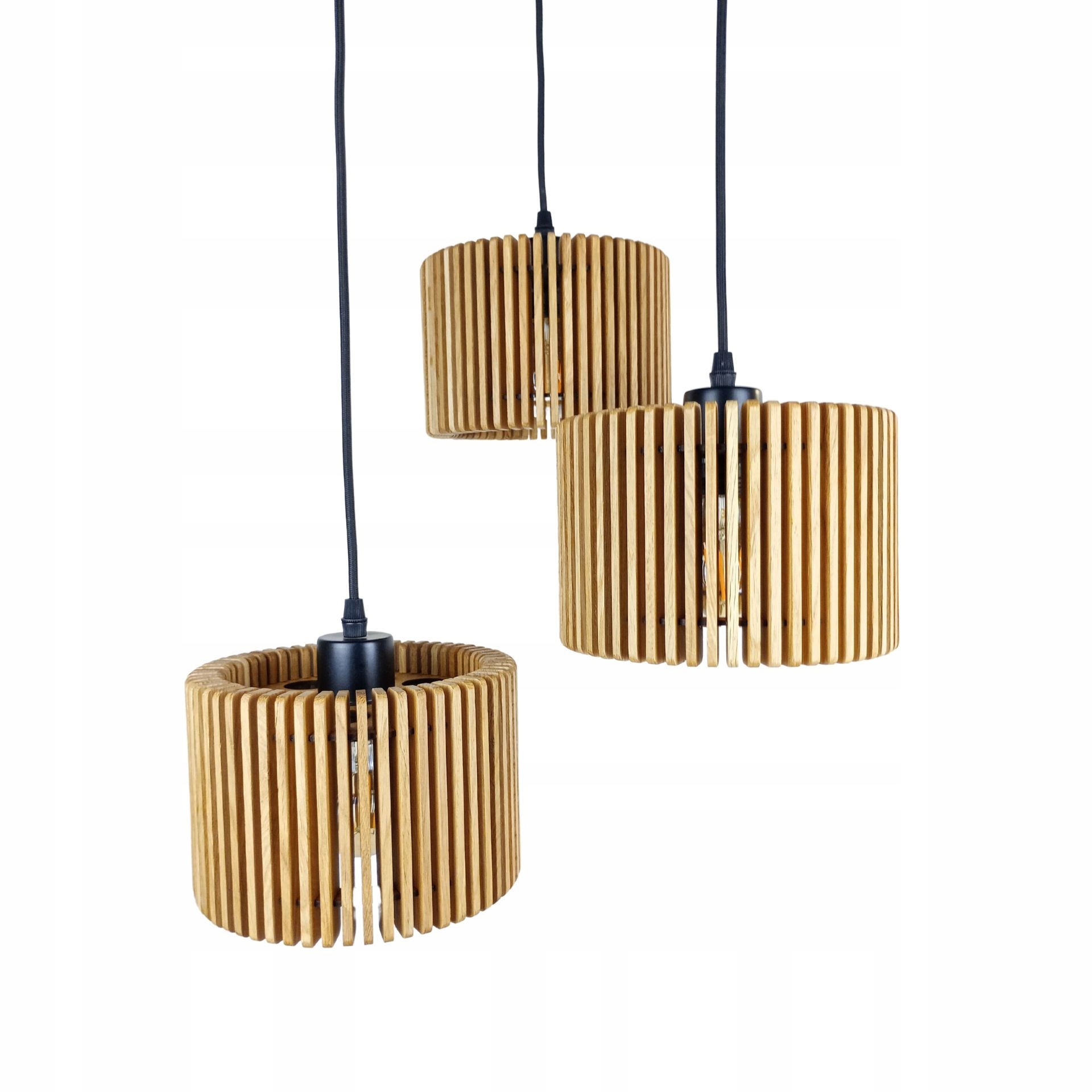 Moderná závesná dubová lamelová lampa trojitá sada LOP3X20 koleso