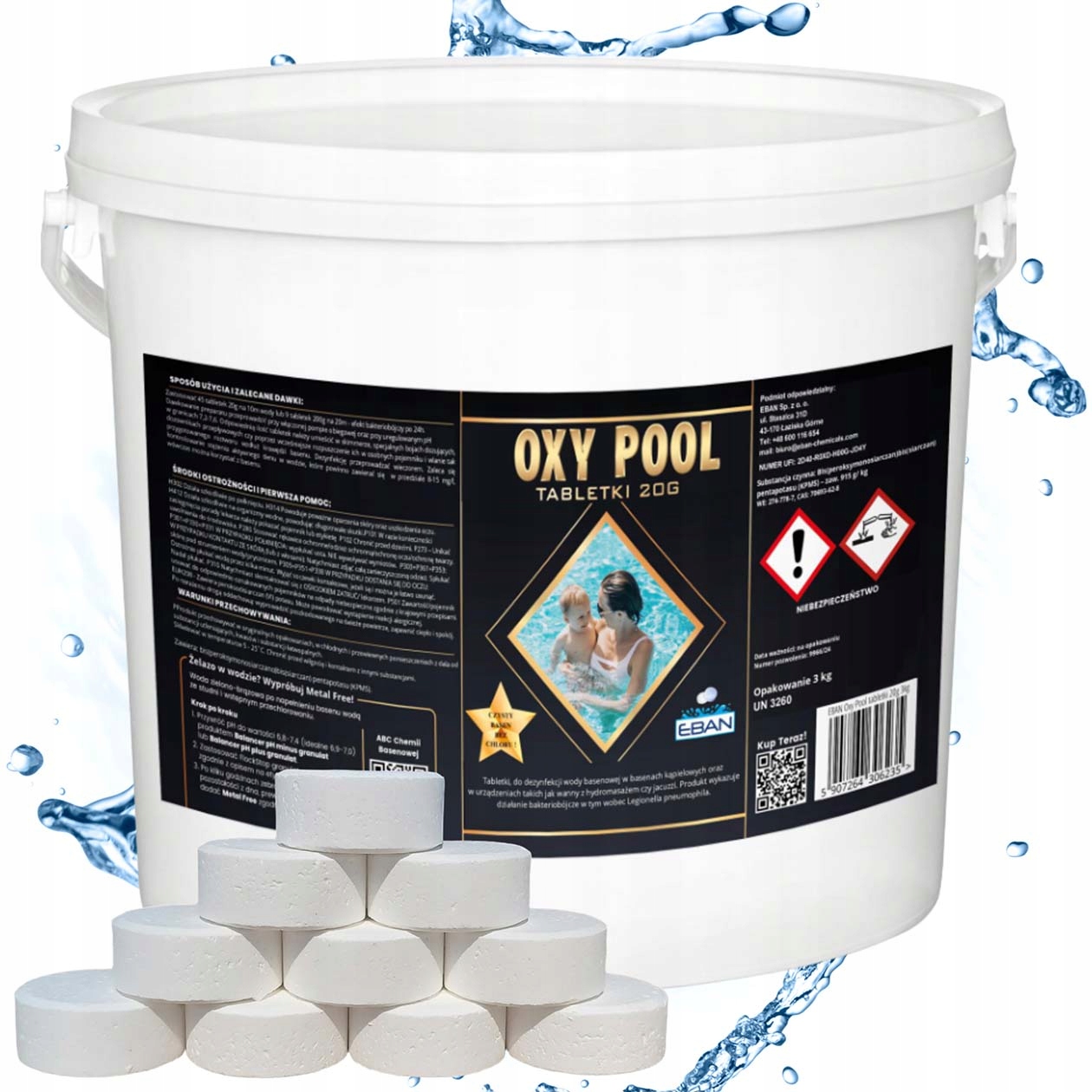 Tabletki Tlenowe Oxy Pool 20g Dezynfekcja do Basenu Aktywny Tlen 5kg Eban