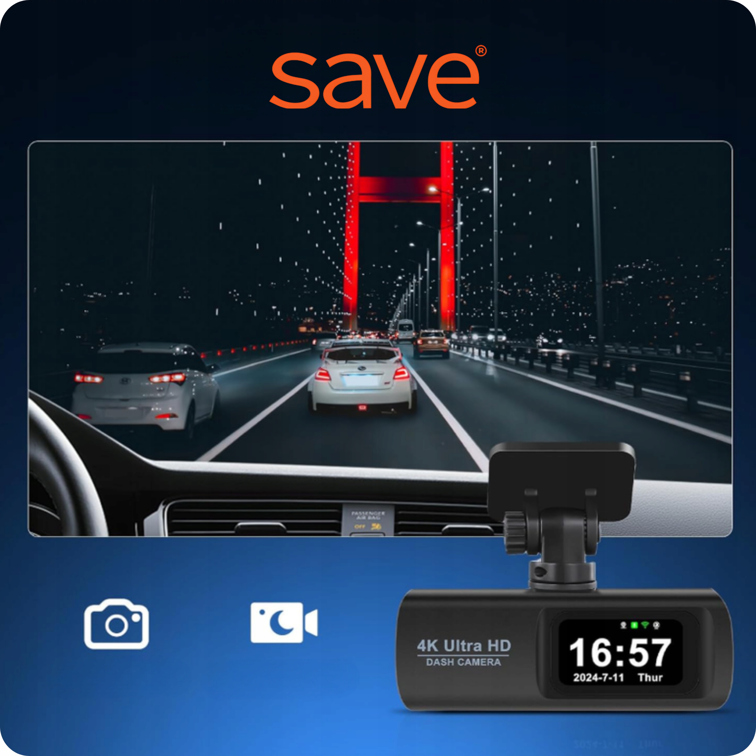 KAMERA SAMOCHODOWA WIDEOREJESTRATOR KAMERA COFANIA WIDEO REJESTRATOR 4K PL Stan opakowania oryginalne