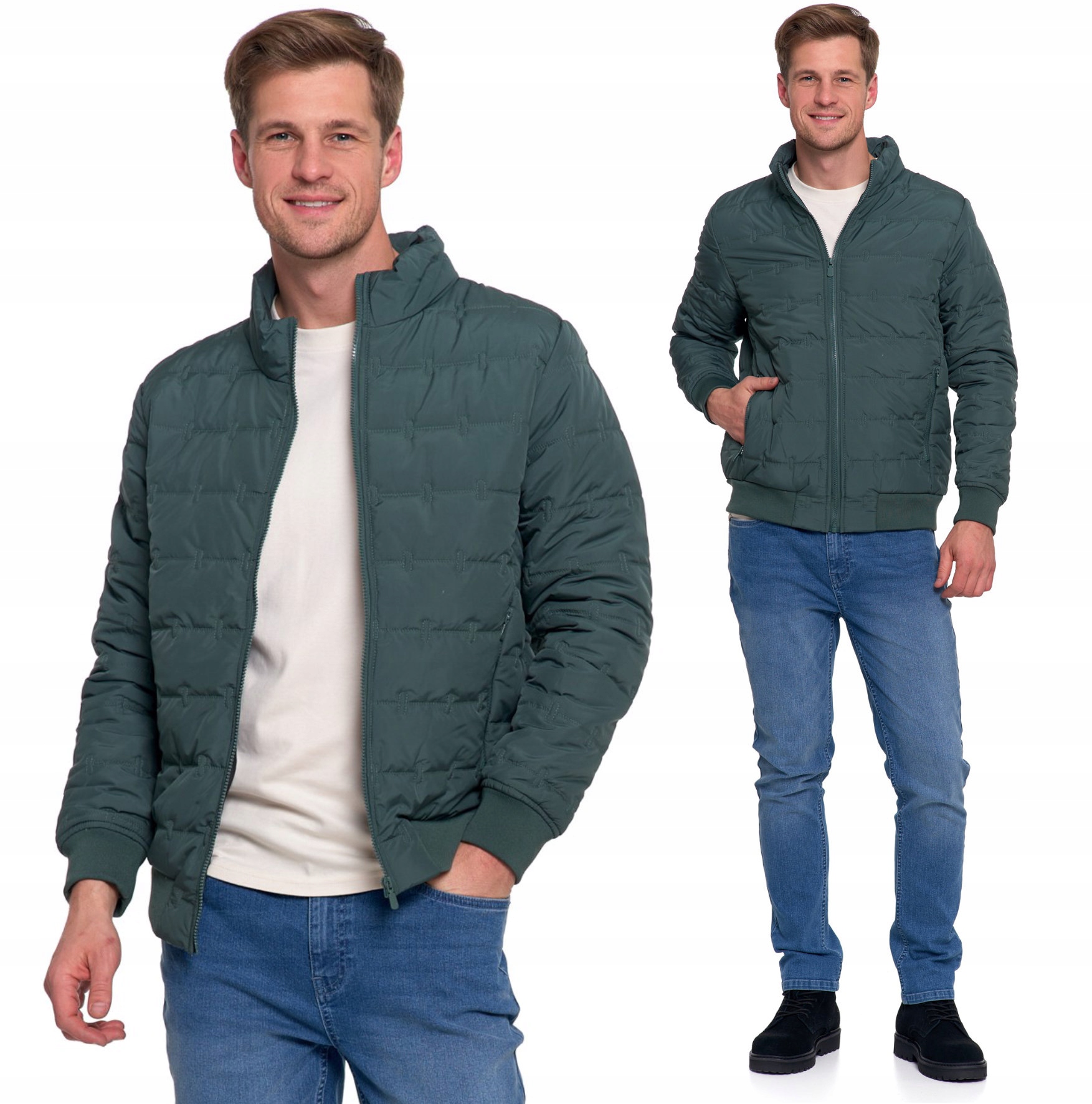 Pánská Přechodová Prošívaná Bunda Módní Bomber Klasická Zelená M