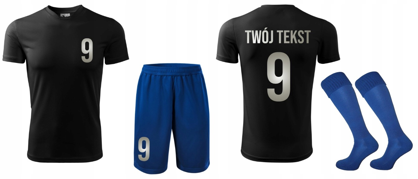 STRÓJ PIŁKARSKI Z WŁASNYM NADRUKIEM NAPISEM 134 KOMPLET SPORTOWY